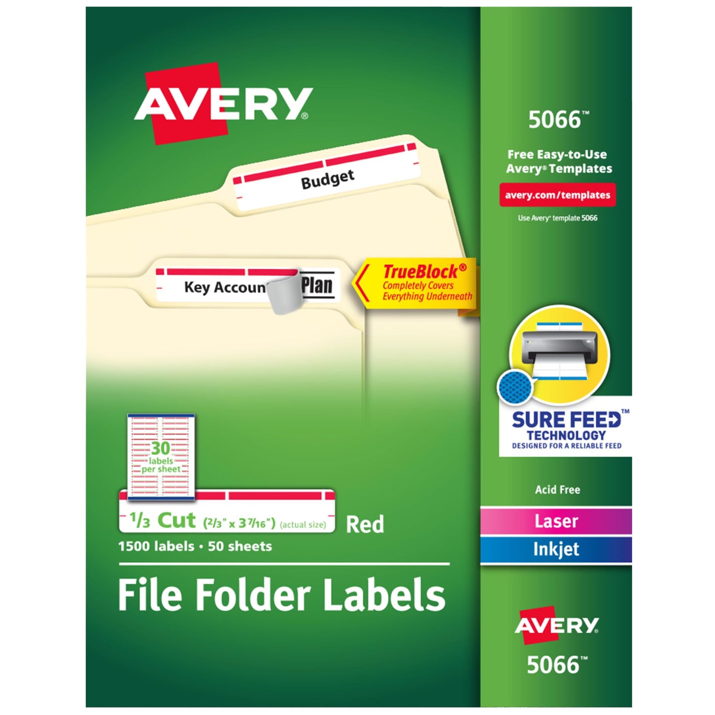 Permanent TrueBlock File Folder Labels with Sure Feed
