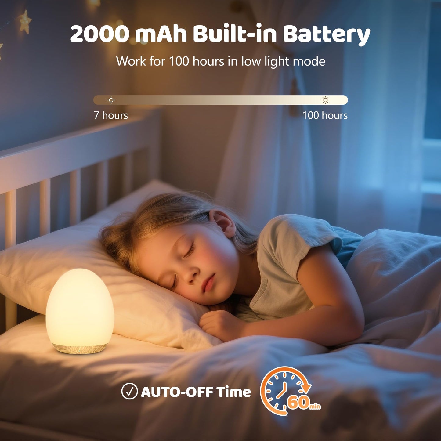 Night Lights for Kids, MediAcous Baby Night Light with 7 Colors Changing & Dimming Function, Rechargeable Kids Night Light with 1 Hour Timer & Touch Control, Up to 100H, Wood Grain