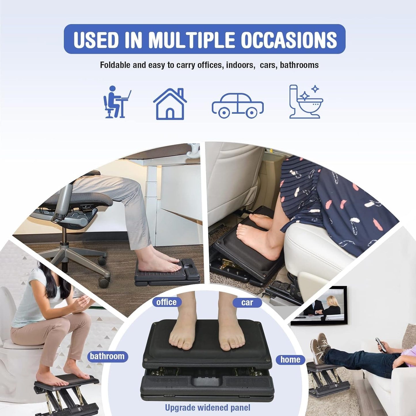Leermart Adjustable Footrest Widen with Removable Foam Cushion for Office Under Desk Car Home Stool 4 Angle Height Adjust for Improved Posture Back & Hip Pain Relief（Black Plus）