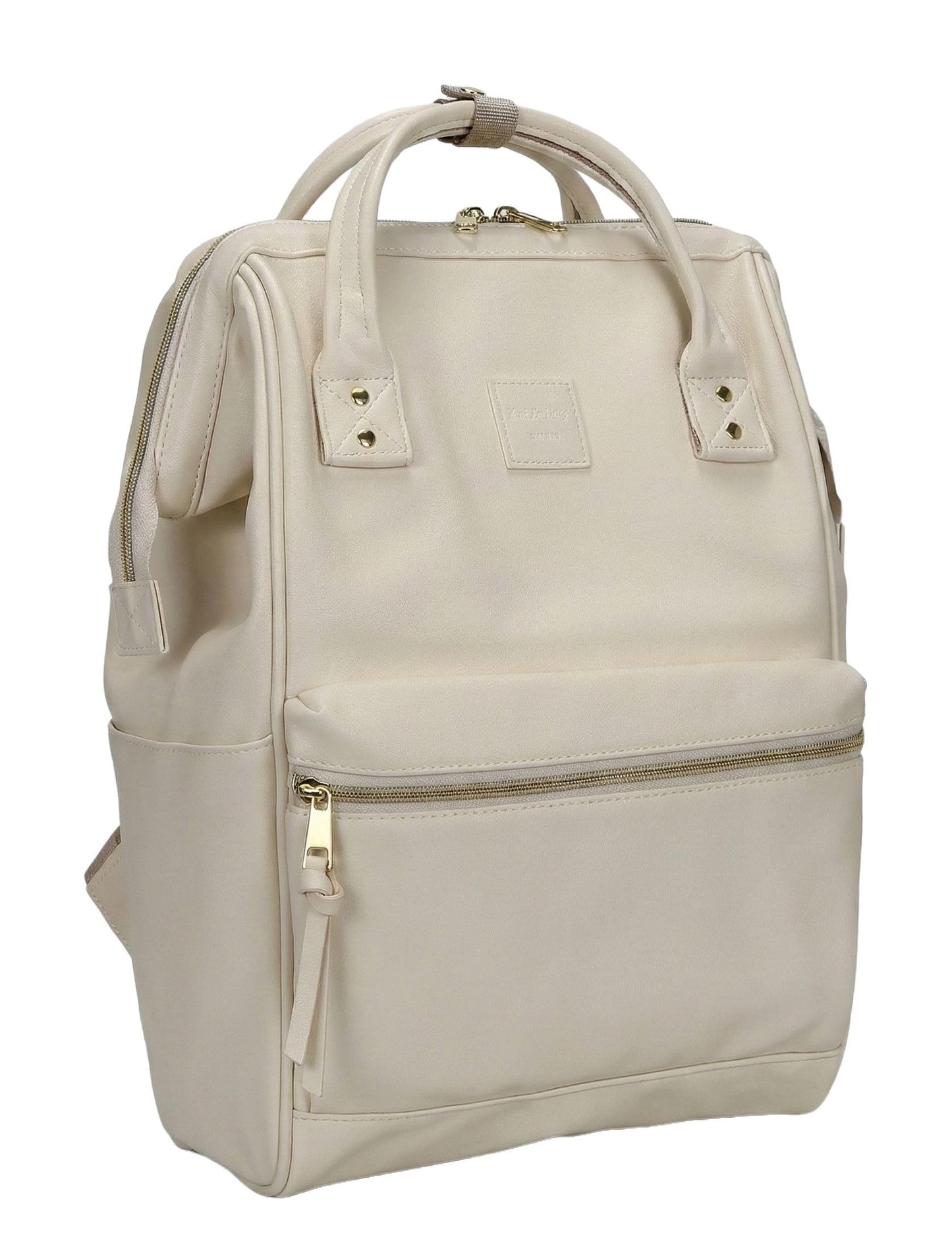 Kah&Kee Leather Laptop Backpack for Women, 15.6-16 Inch Professional Work Bag, Water-Resistant Vegan Leather Doctor Bag Backpack for Teacher, Nurse & Travel, Fits MacBook Pro 16 (Ivory,Large)
