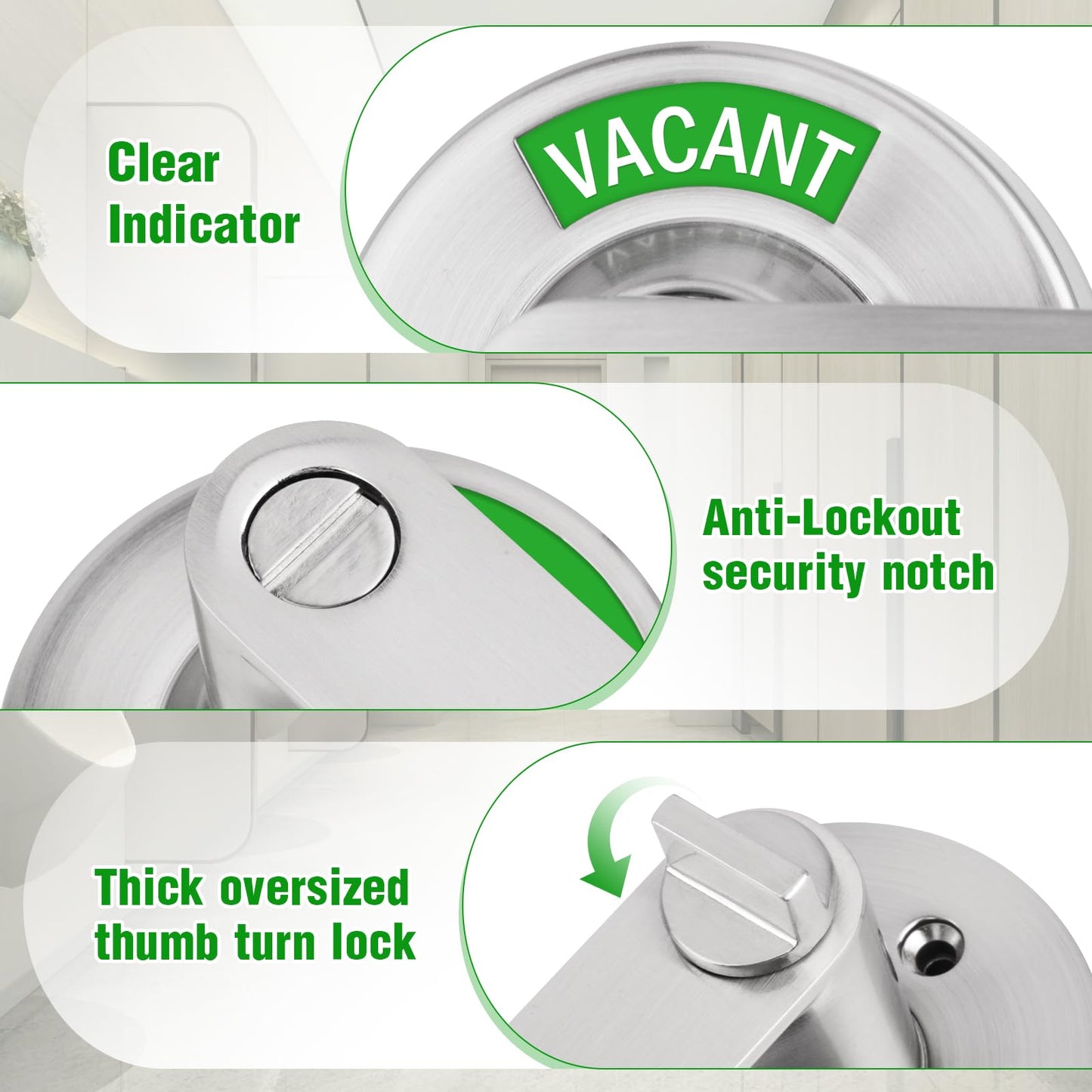 Feeloco Indicator Privacy Lock and Door Lever, Vacant Occupied Bathroom Lock with Privacy in-Use or Vacant Indicator, ANSI Grade2 Commercial Door Handle Lock for Public Restrooms