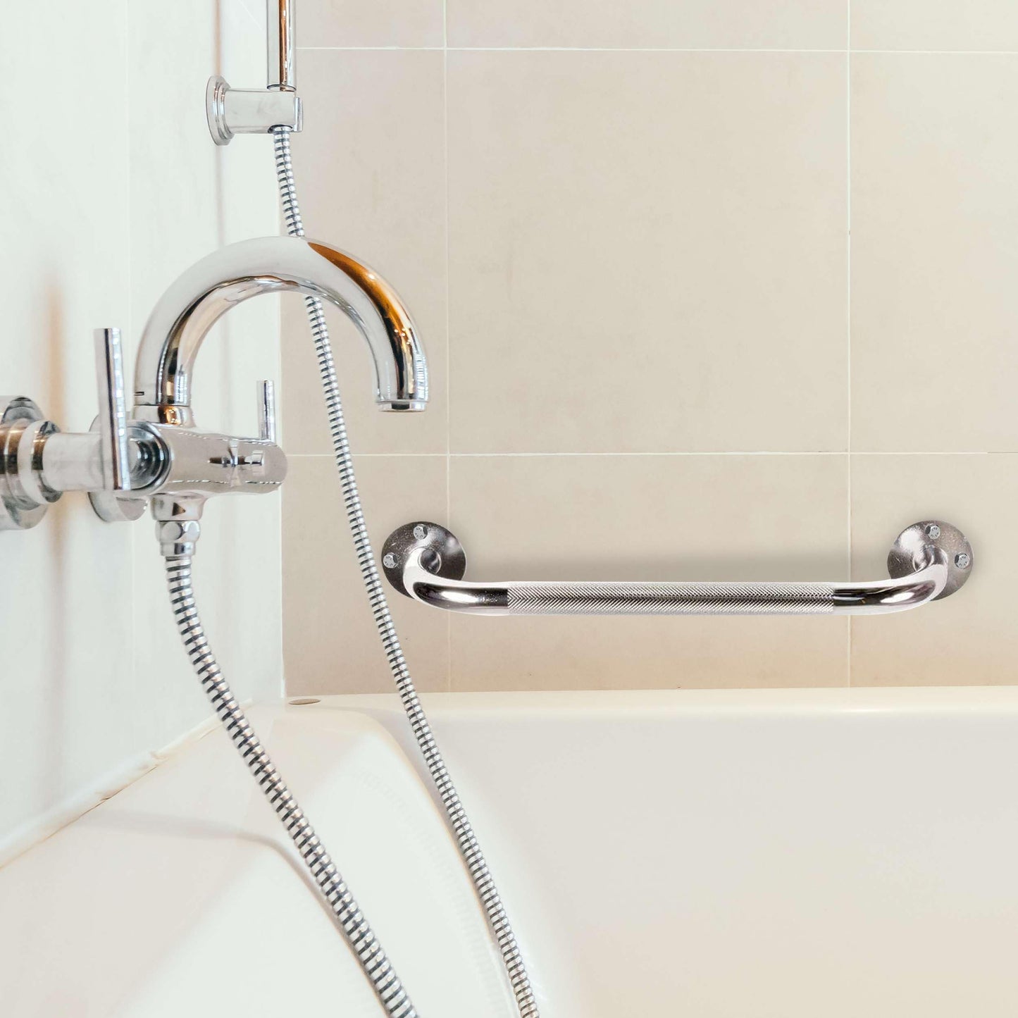 24 Inch Grab Bars for Bathtubs and Showers - Chrome Knurled Bathroom Safety Rail Handle - Non Slip Textured Grip Handicap Grab Bar for Seniors, 250 lbs Weight Support Capacity