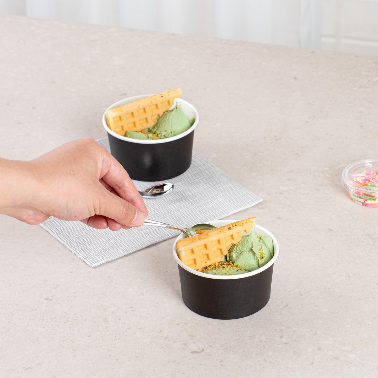 Coppetta 8-Ounce Dessert Cups, 200 Disposable Ice Cream Cups - Lids Sold Separately, Sturdy, Black Paper Frozen Yogurt Bowls, for Hot and Cold Foods, Perfect for Gelato Or Mousse - Restaurantware