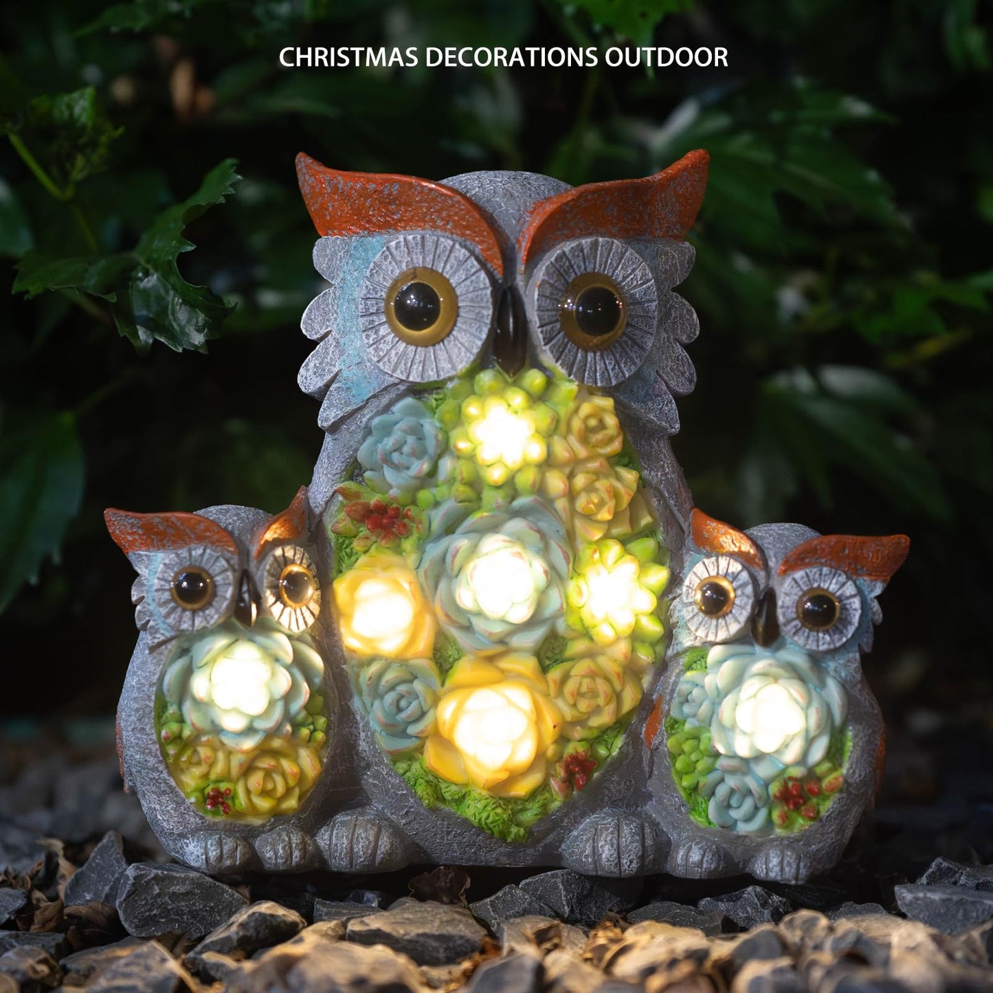 Candieslife Solar Garden Statue Lights Owl Figurine with LED Lights, Outdoor Garden Succulent Ornaments Waterproof Decoration for Outside Patio Yard Lawn Decor