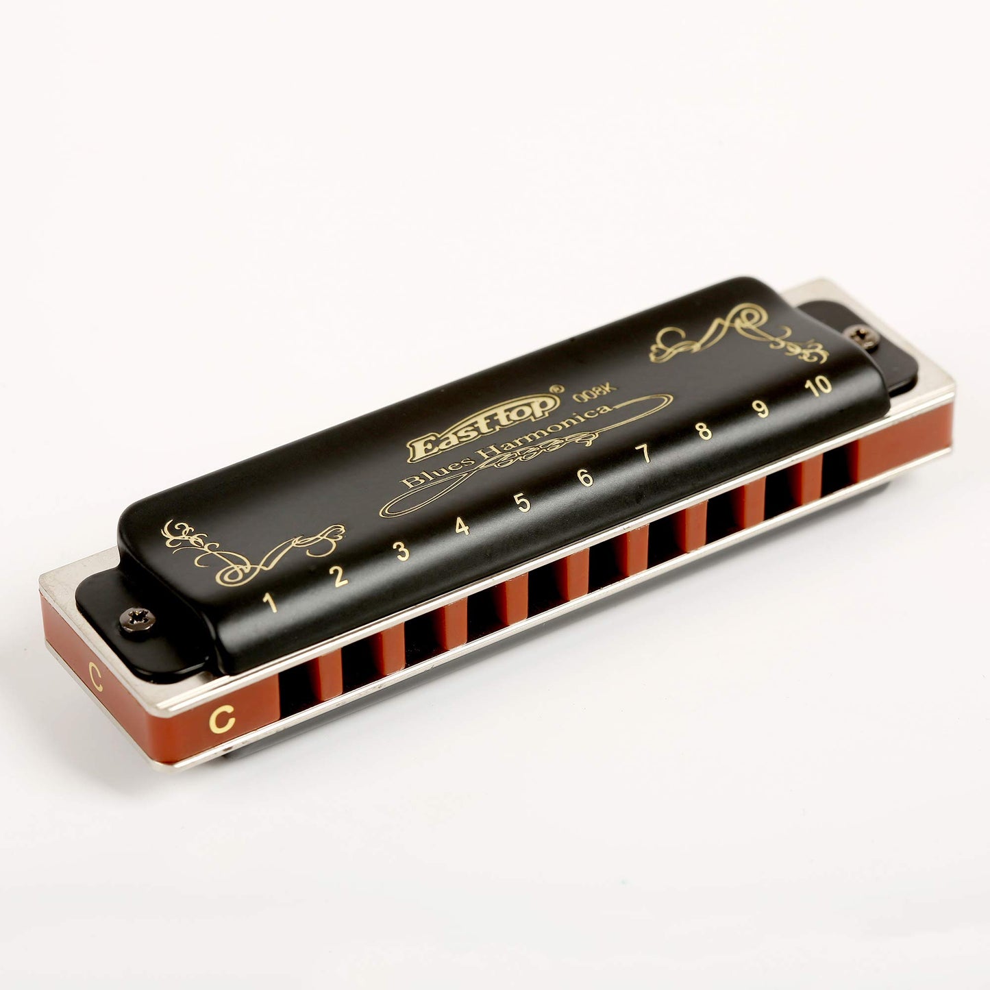 Diatonic Blues Harmonica 10 Holes Blues Harmonica 20 tones black T008K with Case，More Professional Harmonica for Beginner ，Students，Adults and Professional Player（key of C）