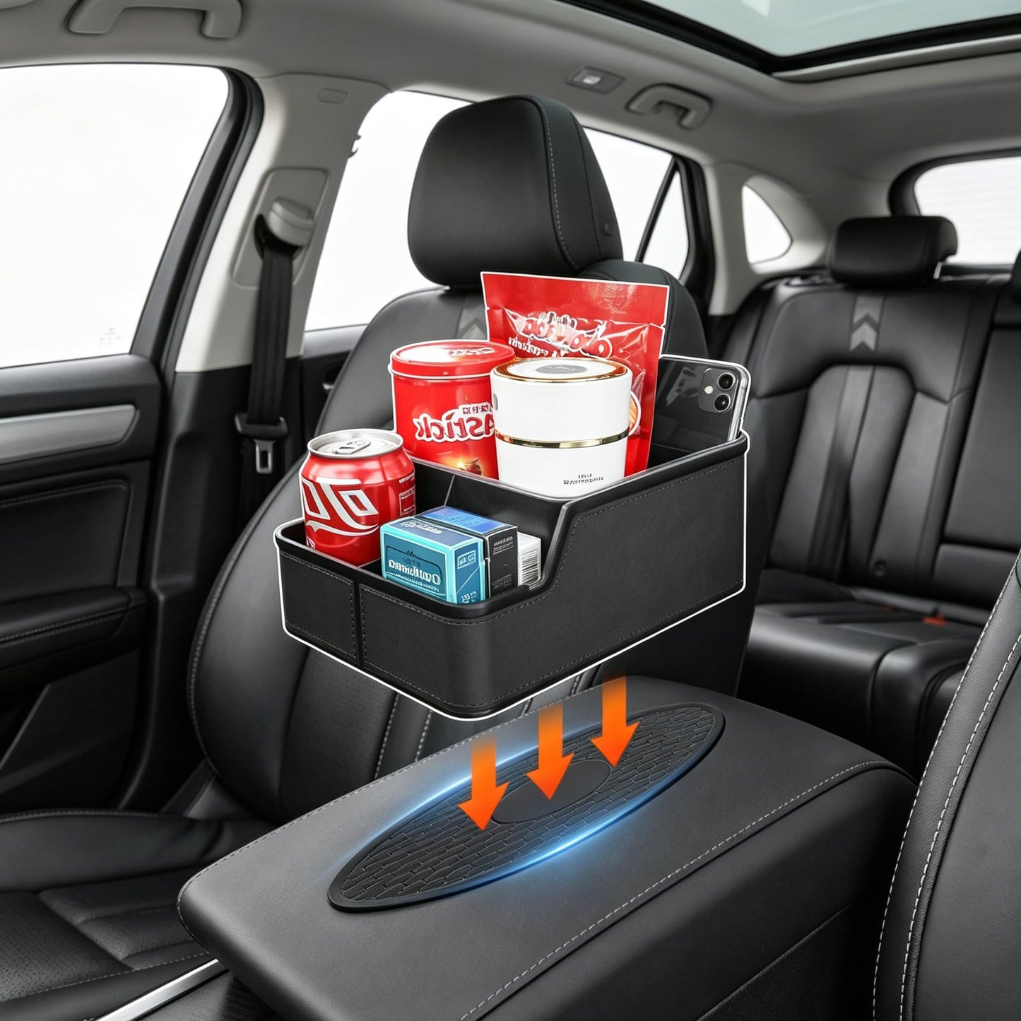 keketuohai Car Seat Back Organizer with 3 Storage Compartments,Car Organizer Between Seat Car Armrest Storage Box with Cup Holder Tray Car Interior Console & Oragnizer(Black)