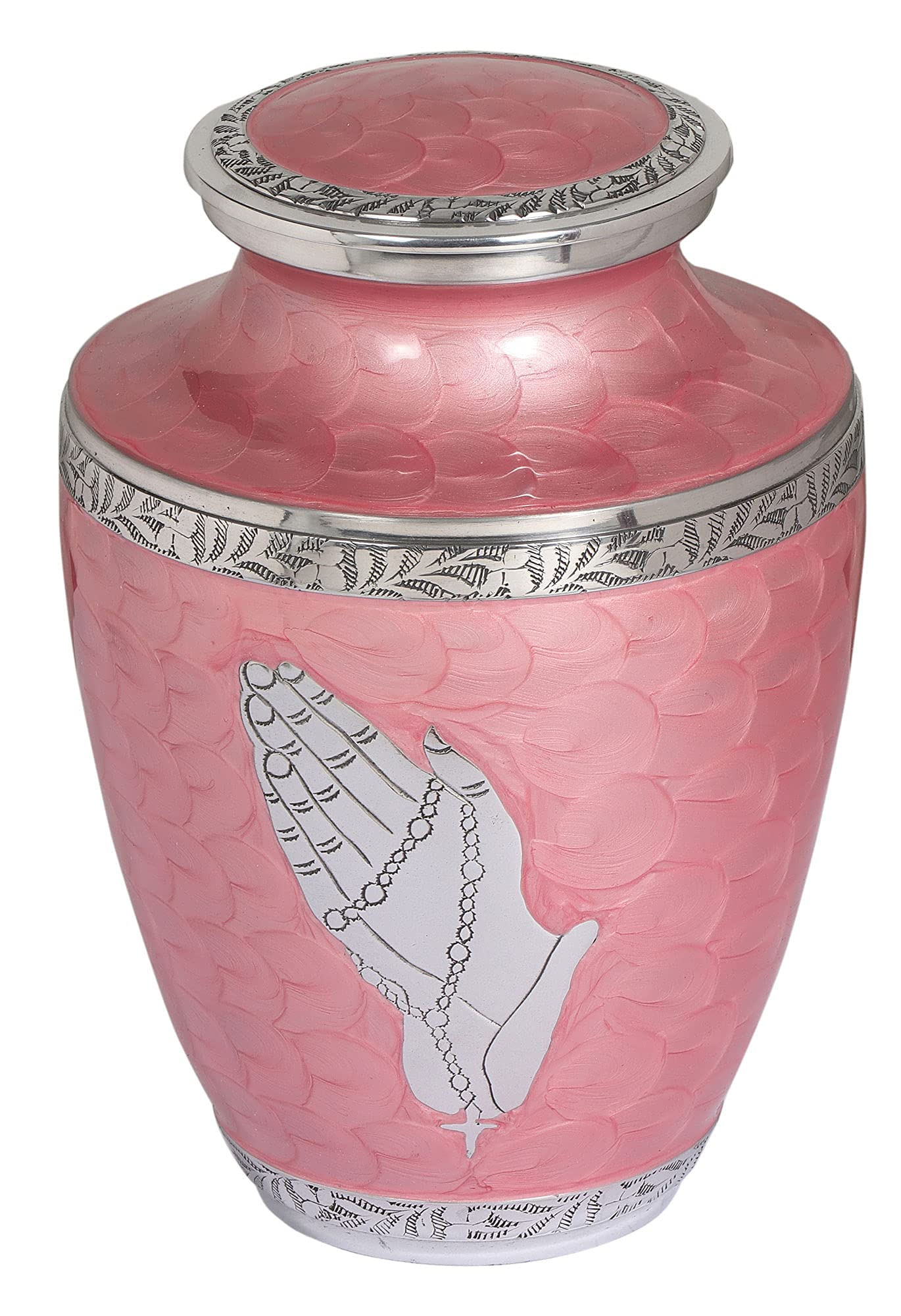 BOLD & DIVINE™ Modern Pearl Pink Cremation Urn |Human Ashes Adult Memorial urn, Burial, Funeral Cremation Urns | 200 Cubic Inches (Praying Hands)