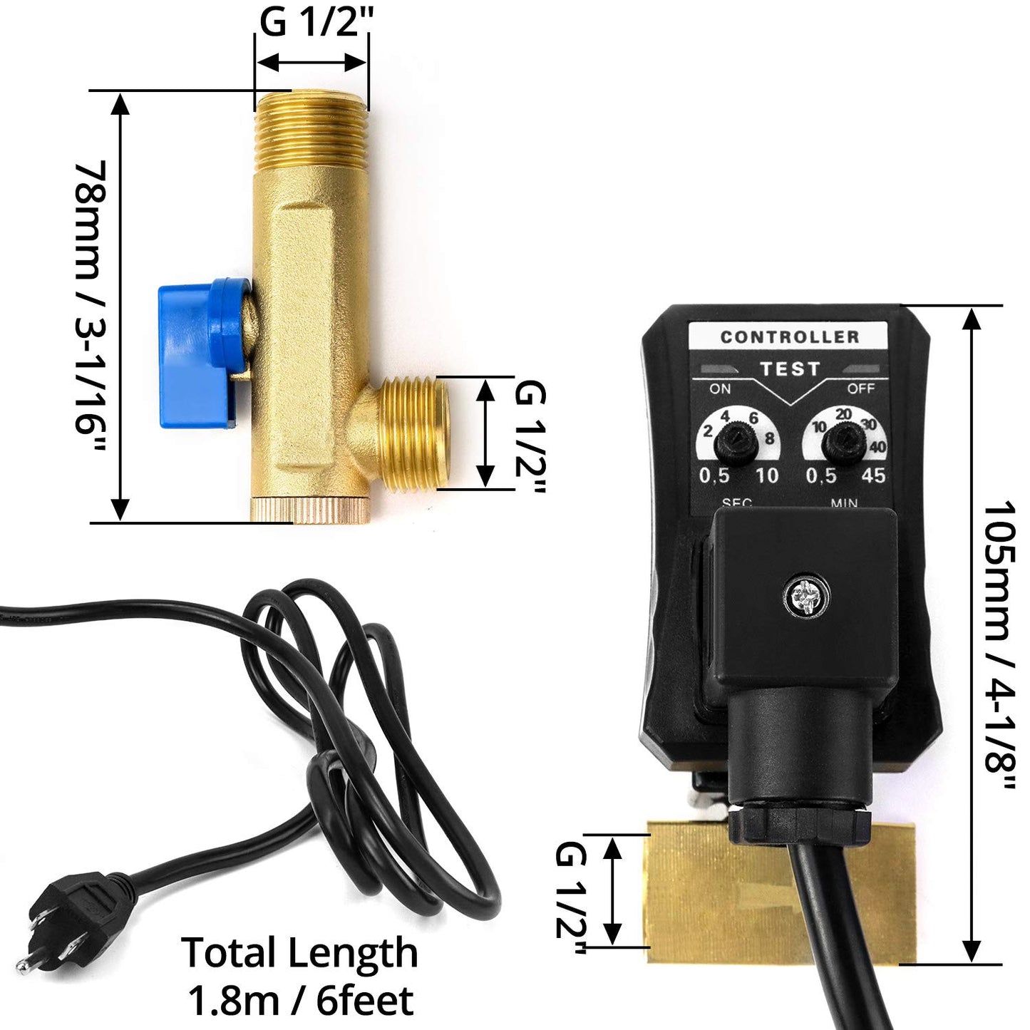 QWORK Automatic Timed Condensate Drain Valve, 1/2" AC 110V 2-Way Direct-Acting Drain Valve US Plug