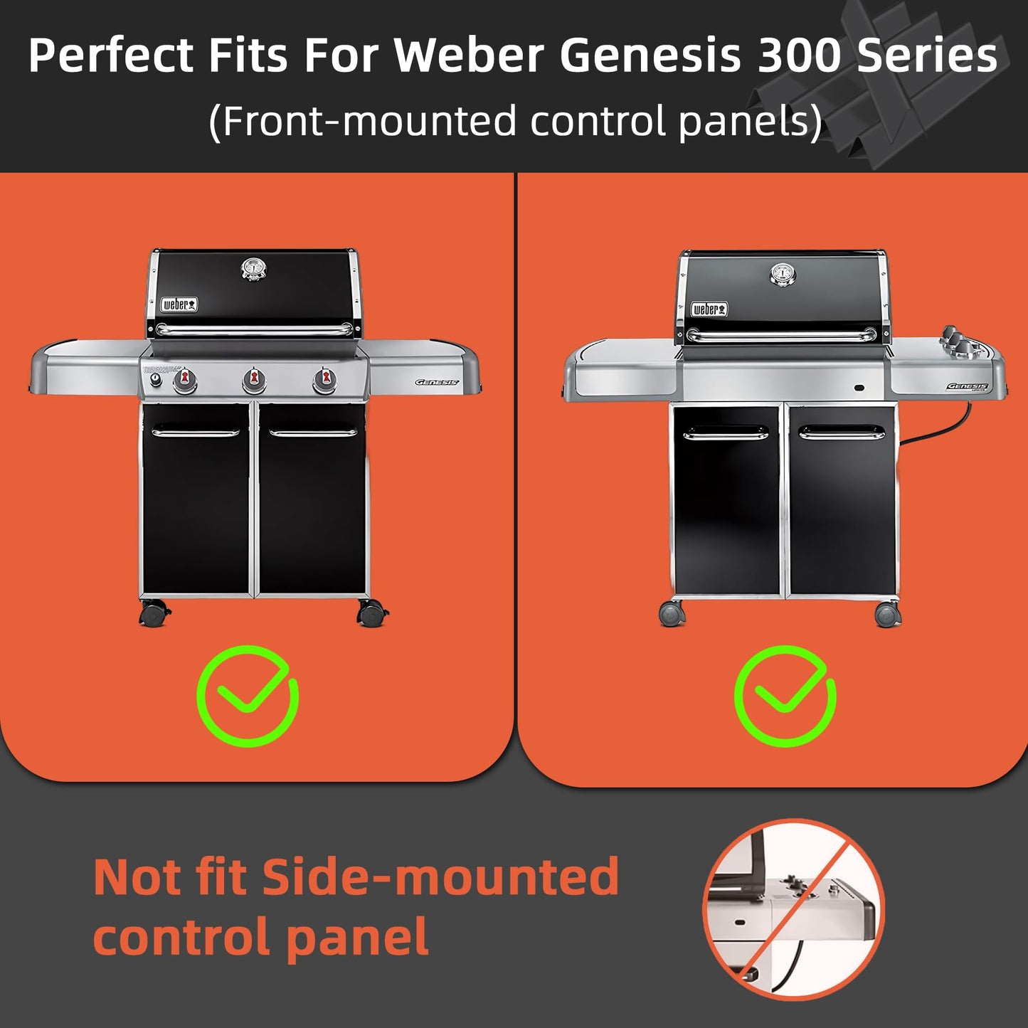 2 Pack Heat Deflectors & 5 Pack Flavorizer Bars for Weber Genesis 300 Series E310 E320 E330 S310 S320 S330, Front Control Knobs, Porcelain-enameled, Replaces Weber 7620 7621 7622