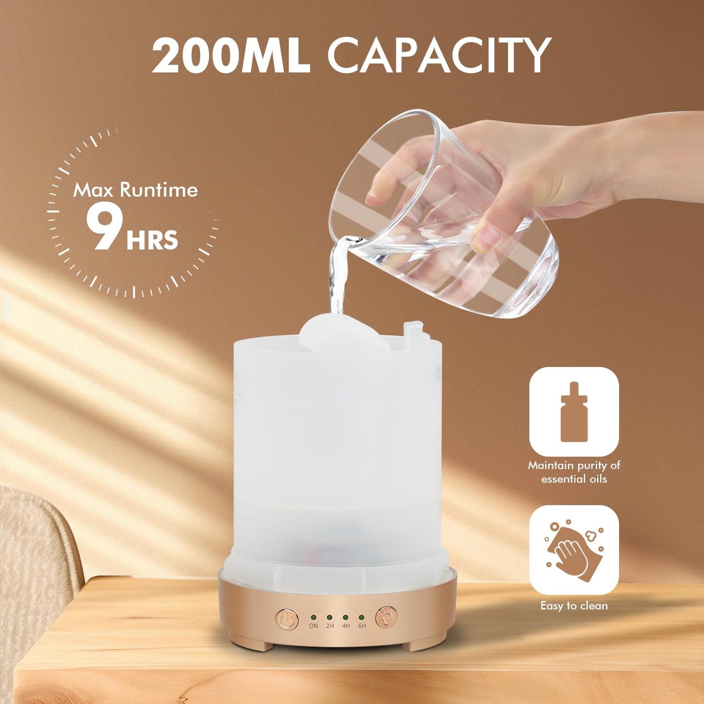 Glass Essential Oil Diffuser 200ml-Ultrasonic Aroma Diffuser with Glass Dome, Aromatherapy Diffuser with 4 Timers 7 Color LED Lights Auto Shut-Off Protection for Home Office Yoga Gift