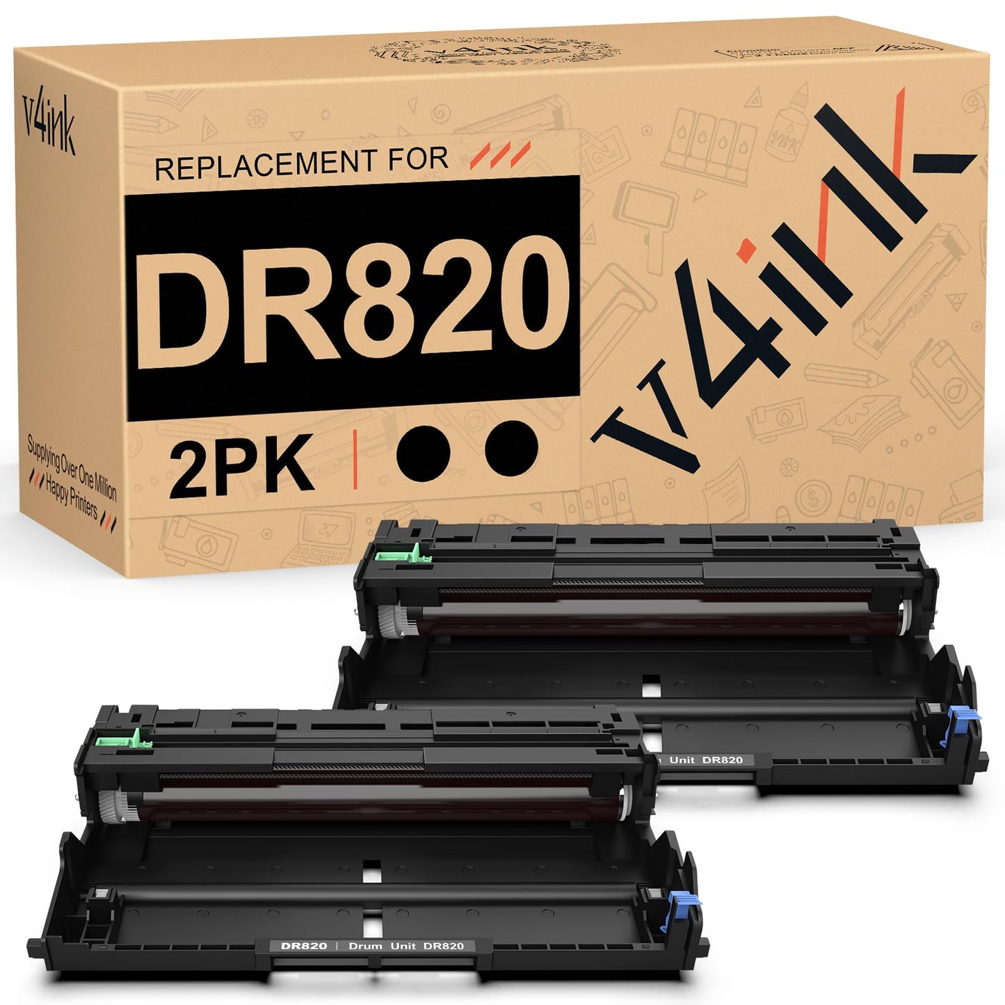 v4ink DR820 Compatible Drum Replacement for Brother DR820 DR-820 Drum Unit use with HL-L6200DW L6200DWT L5100DN L5200DWT L5200DW L6300DW MFC-L5900DW L6700DW L5800DW L5700DW DCP-L5500DN Printer 2 Packs