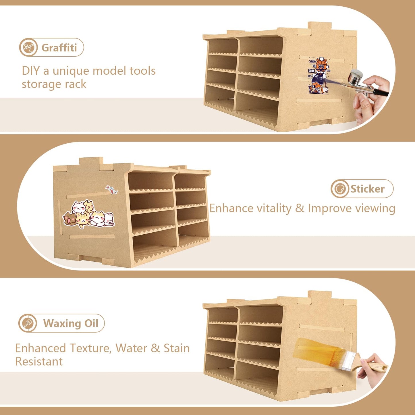 Bucasso Model Kit Tool Storage Rack, Making Organizer with MDF Material, Brush/Tweezers Storage, Craft Supplies Brush/Tool Holder for Tamiya and Gundam Tools, GK4