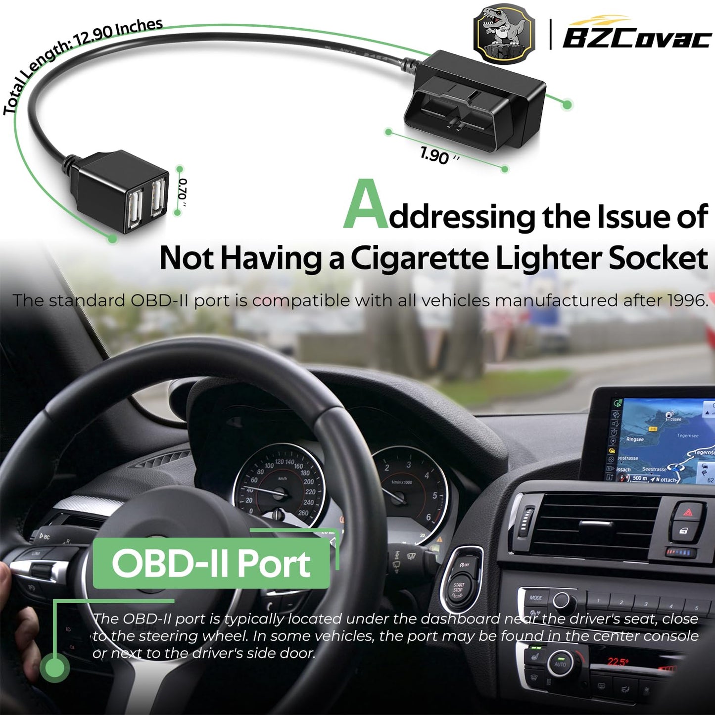 Constant Power Cable for Garmin Dash Cam, OBD-II Port Adapter with Dual USB for Car Charging, Supports Multiple Parking Modes