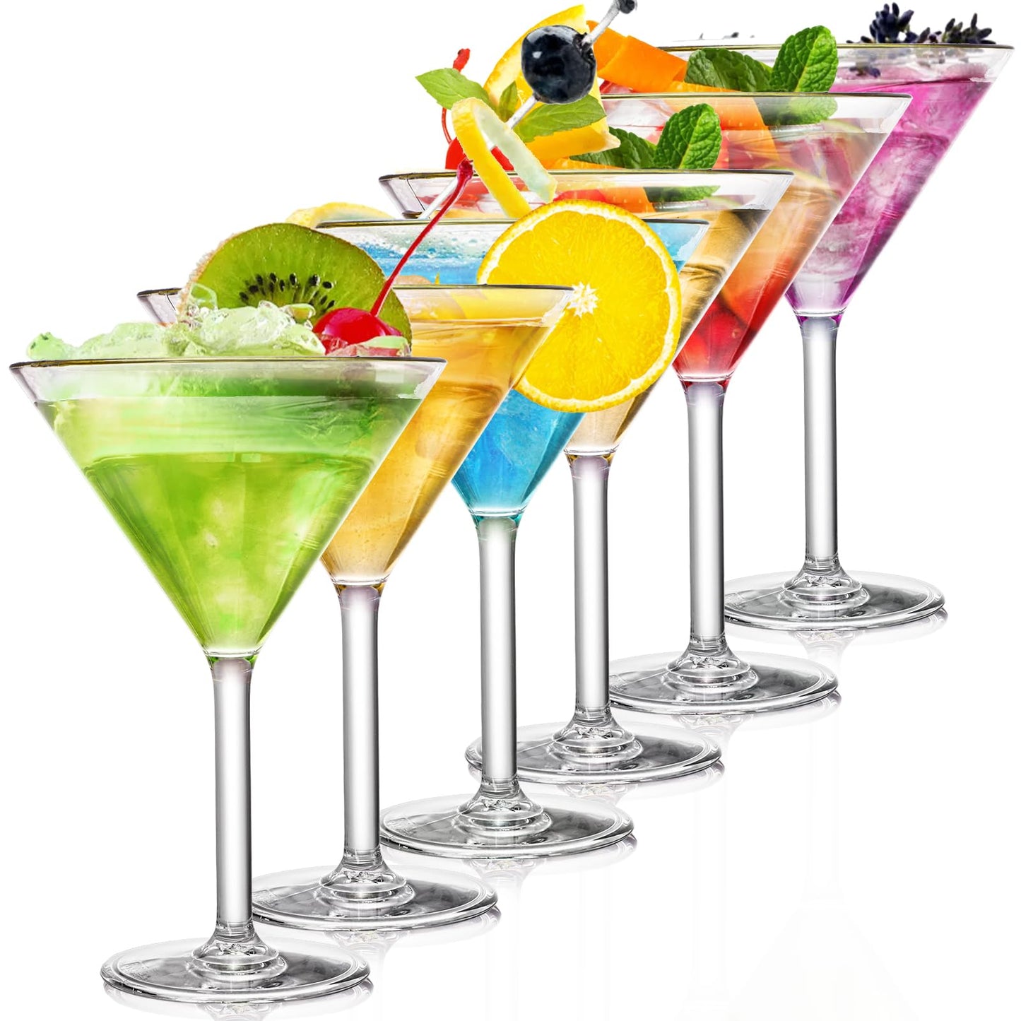 Yopay Set of 6 Unbreakable Martini Glasses, 10 Ounce Plastic Cocktail Glasses for Whiskey, Margarita, Manhattan, Holiday, Party, Reusable, Break Resistant, Clear Polycarbonate Glassware