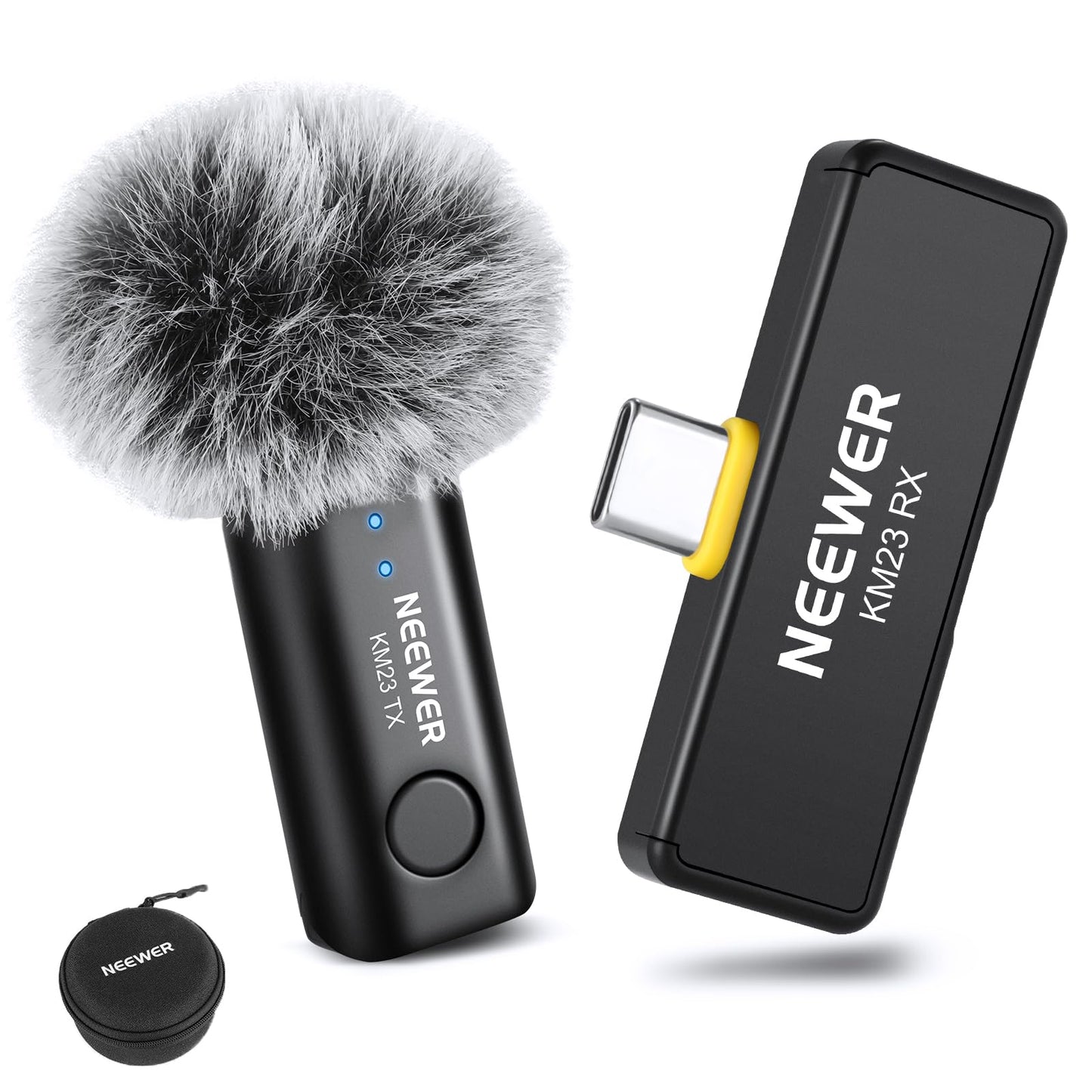 NEEWER Wireless Lavalier Microphone for iPhone Android Tablet PC Laptop 131ft/40m Range Noise Cancellation Omnidirectional Mic for Vlogging Live Streaming (1x RX + 1x TX), KM23
