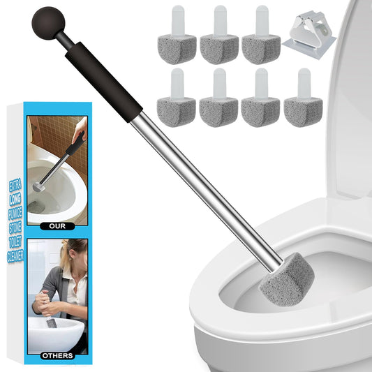 Pumice Stone for Toilet Bowl Cleaning with Extra Long Wand for Deep Clean-Removes Limescale&Hard Water Stains-Toilet Brush/Tile/Grout/Swim Pool/Grill with 1 Wand+8 Pumice Stones