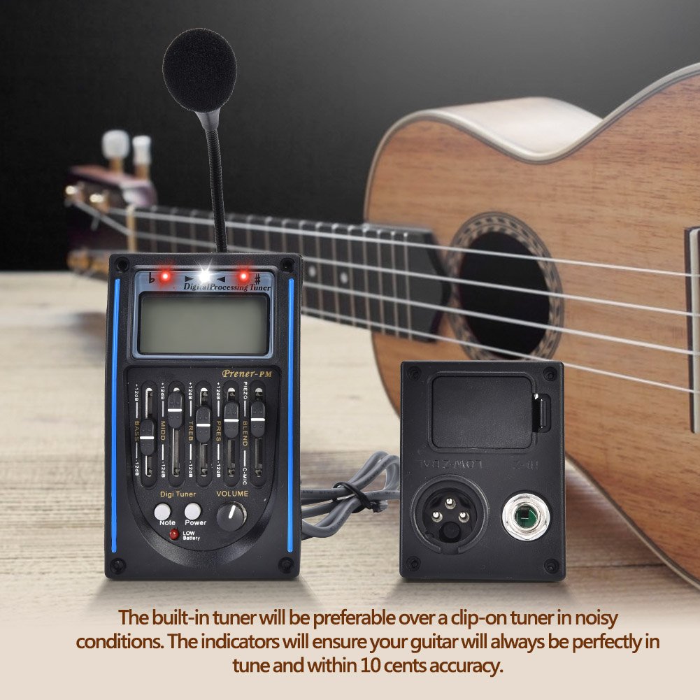 Acoustic Electric Guitar Pickup Preamp,Tbest 5 Band EQ Equalizer Guitar Preamp Piezo Pickup Tuner with LCD Display for Acoustic Guitar