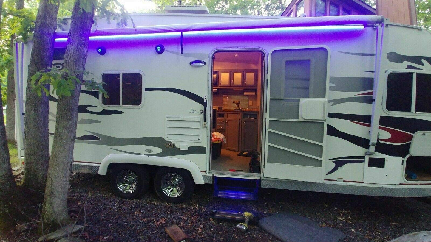 Pummell Drive 2 RV Marine Gloss Black Wavy Blue LED 5.25" Flush Mount Speaker UV Waterproof