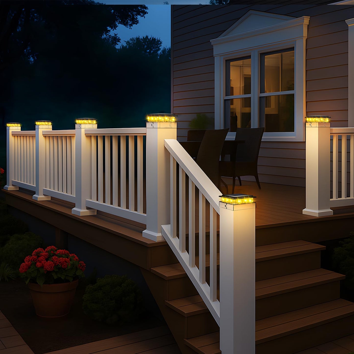 kolpop 4x4 Solar Post Cap Lights,Warm White Bright Outdoor Fence Post Solar Lights,IP65 Waterproof Desk Post Solar Light for Patio Garden Porch Fence Deck Wooden/Vinyl Posts,Black 12 Pack