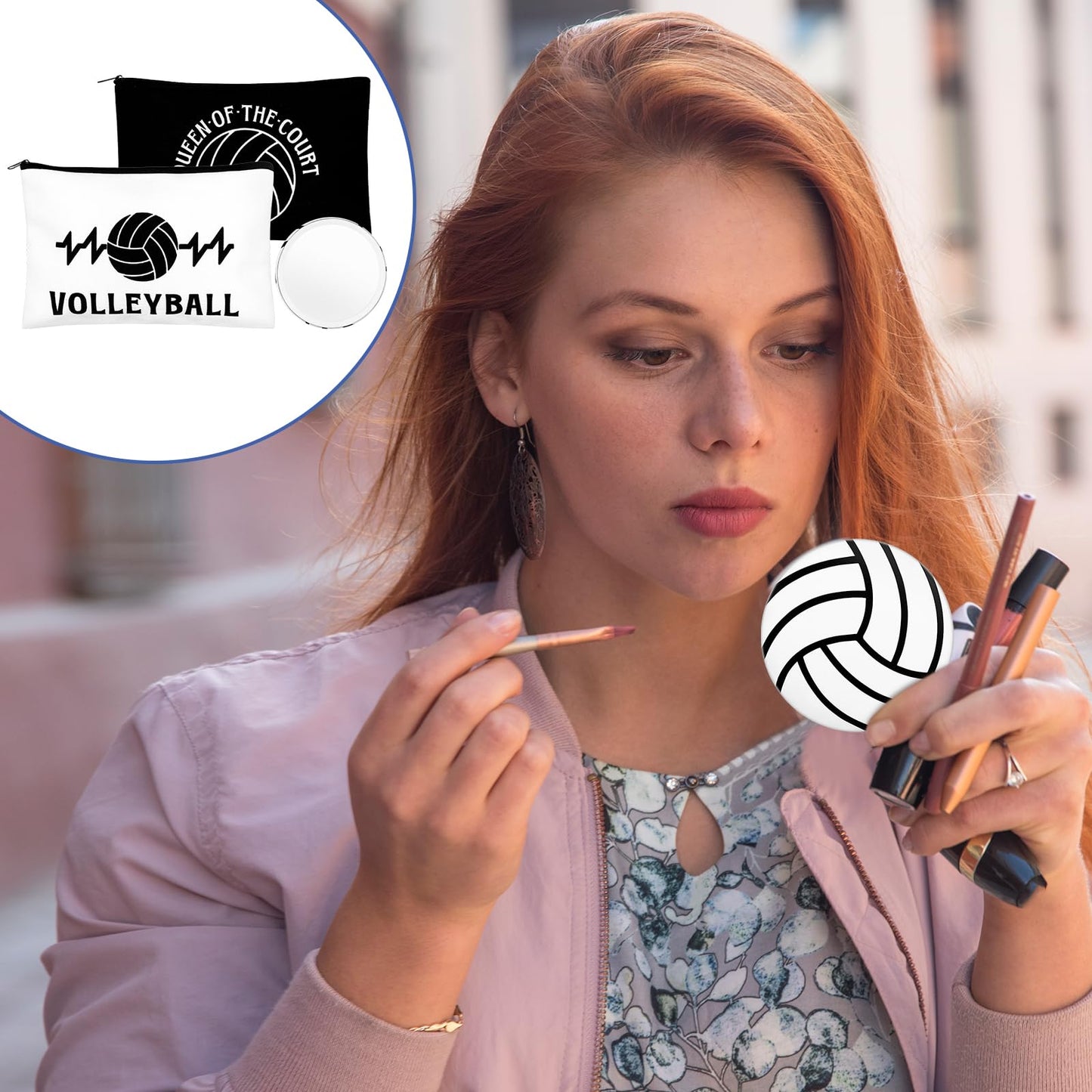 40 Pcs Volleyball Gifts 20 Volleyball Cosmetic Bags 20 Volleyball Compact Mirrors, Travel Pouches Black and White 2.76" Round Makeup Mirrors Women Volleyball Stuff Gifts Volleyball Players Teams,