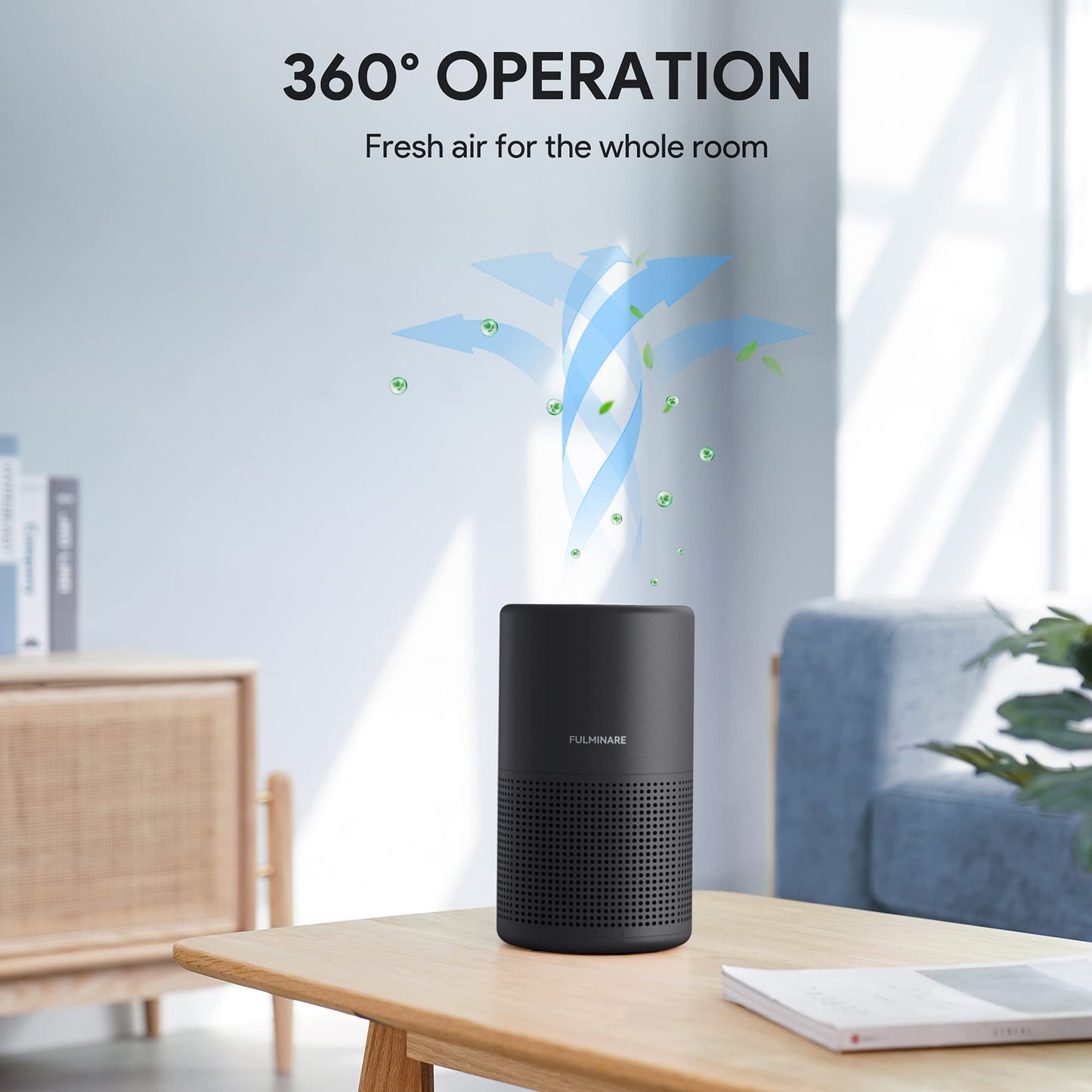 FULMINARE Air Purifiers for Bedroom H13 HEPA Air Purifier with LED Light, Timing Settings, 3 Speeds, Smart Portable Air Purifier for Home, Smoker, Remove 99.97% Dust (1 Pack Black)