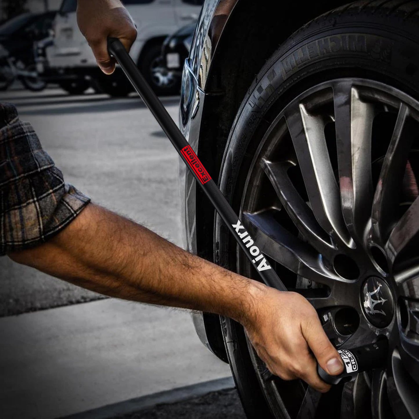 Aiourx 1/2" Drive 25-Inch Breaker Bar, Heavy Duty Extension Breaker Bar with 250° Rotating Head, Laser Etched Marking, Auto and Industrial Use, Conquer Stubborn Fasteners and Nuts