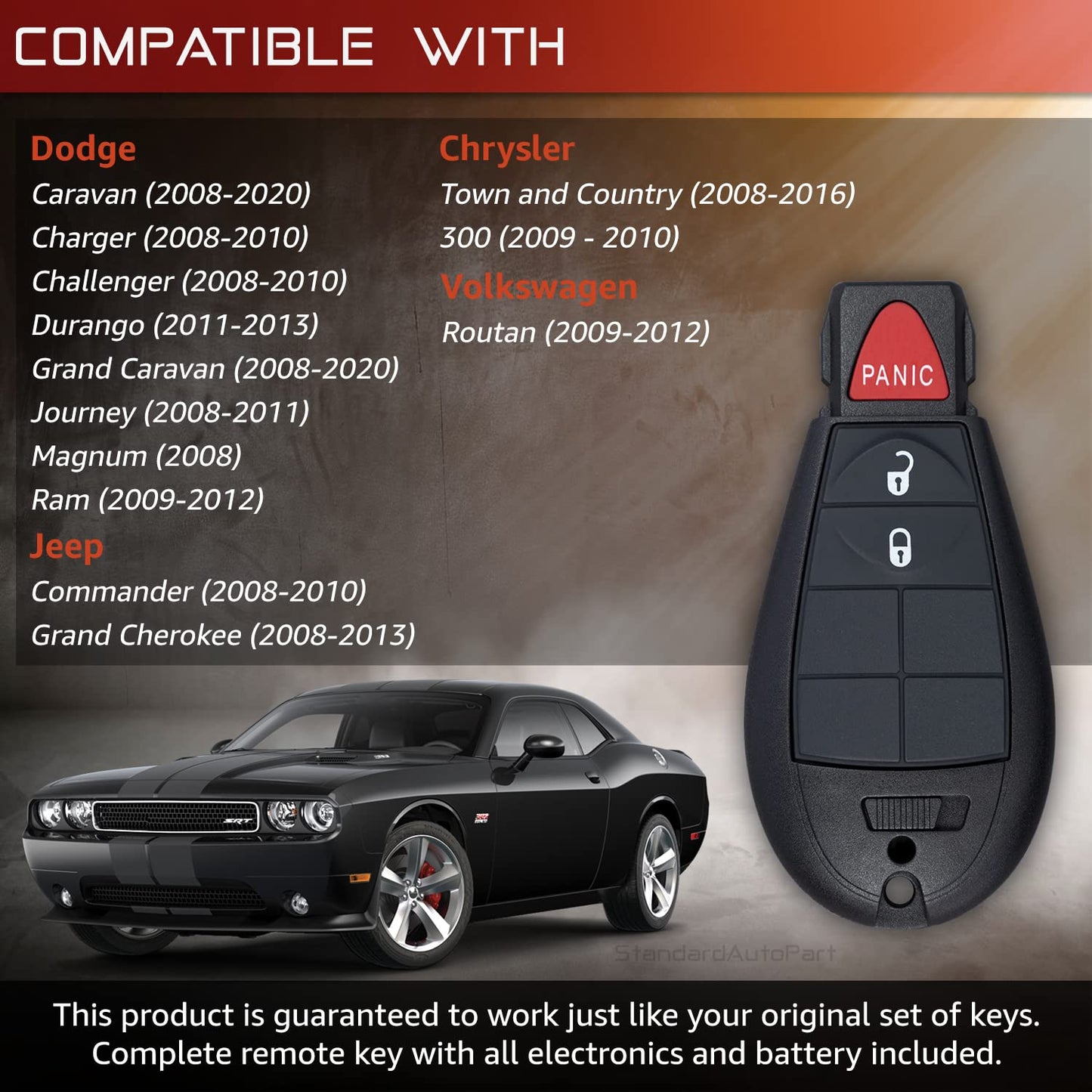 StandardAutoPart Premium Replacement Key for Grand Caravan Journey Durango Ram Town and Country 300 M3N5WY783X IYZ-C01C IC: 2701A-C01C (2 Button)