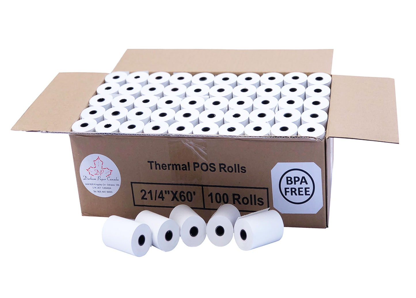 Durham Thermal Paper Receipt Rolls Size 2-1/4 x 60 ft x 38 mm Diameter 100 Count POS Cash Register fits Credit Card terminals