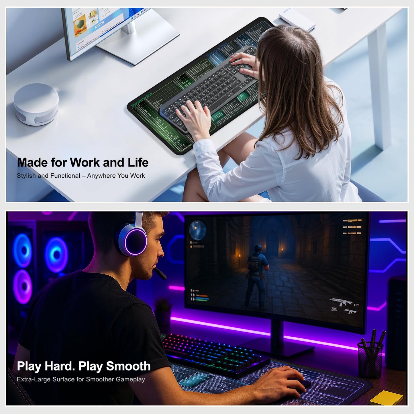 Secret Corner Excel/Word/Windows/PPT Cheat Sheet Mousepad, Extra Large Office Desk Accessories Mat, Keyboard Shortcuts Mouse Pad, Non-Slip Computer Gaming Desk Pad