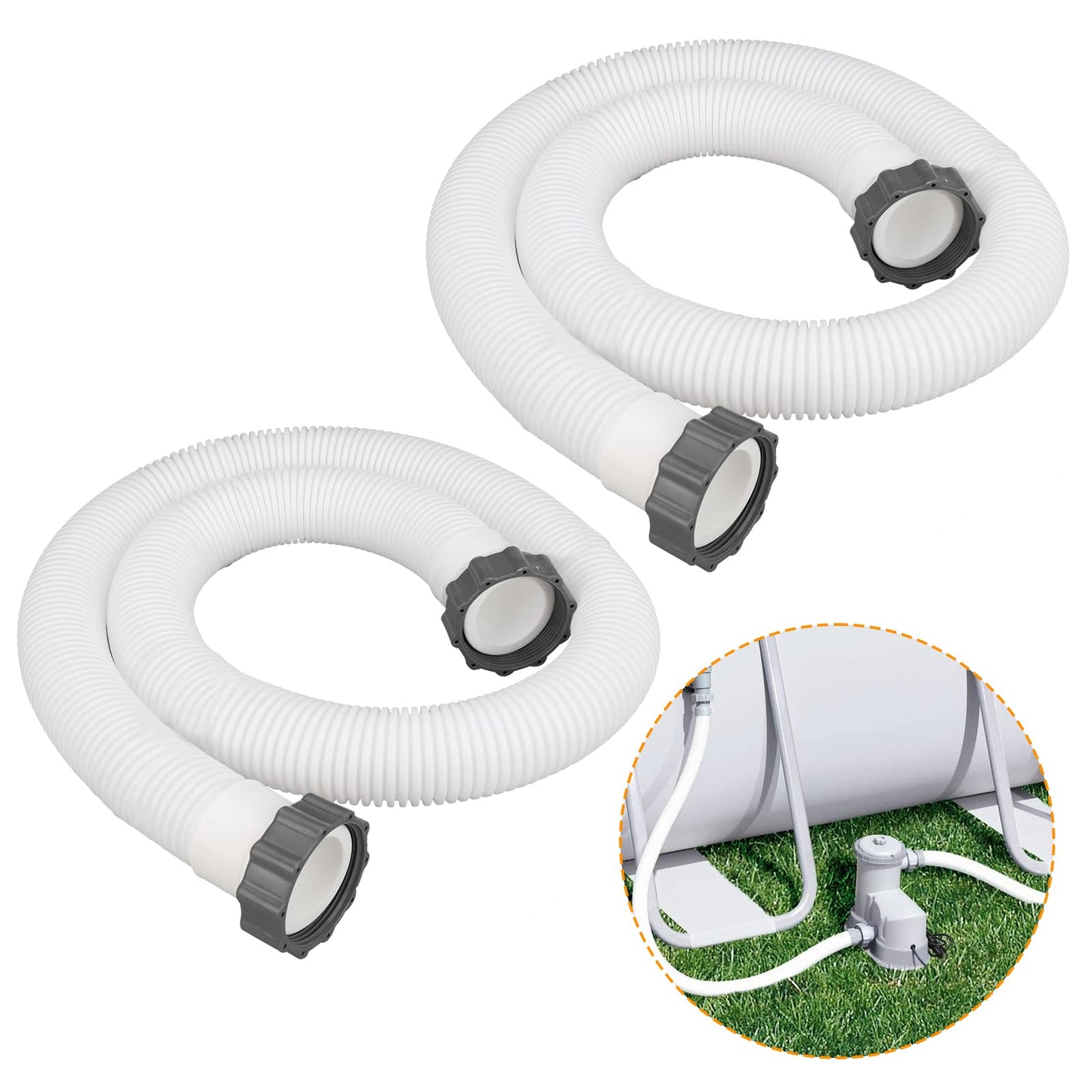 Swimming Pool Pump Replacement Hose, [Set of 2] 1 1/2 Diameter 59" Long Pool Filter Pump Replacement Hoses Kit with Cap Nut, Compatible with Filter Pump and Saltwater Systems