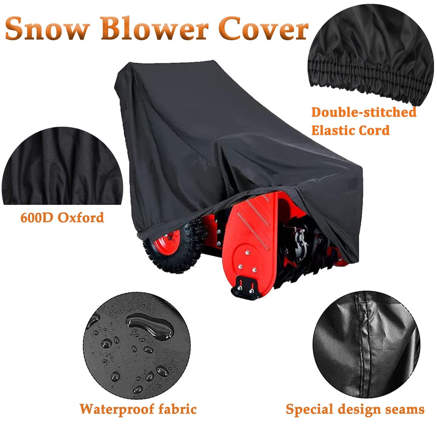 Snow Thrower Cover Waterproof Snow Blower Cover 600D Oxford with Windproof Buckles and Elastic Cord for Outdoor Electric All Weather Protection Universal Size 55" L x 44" H x 32" W