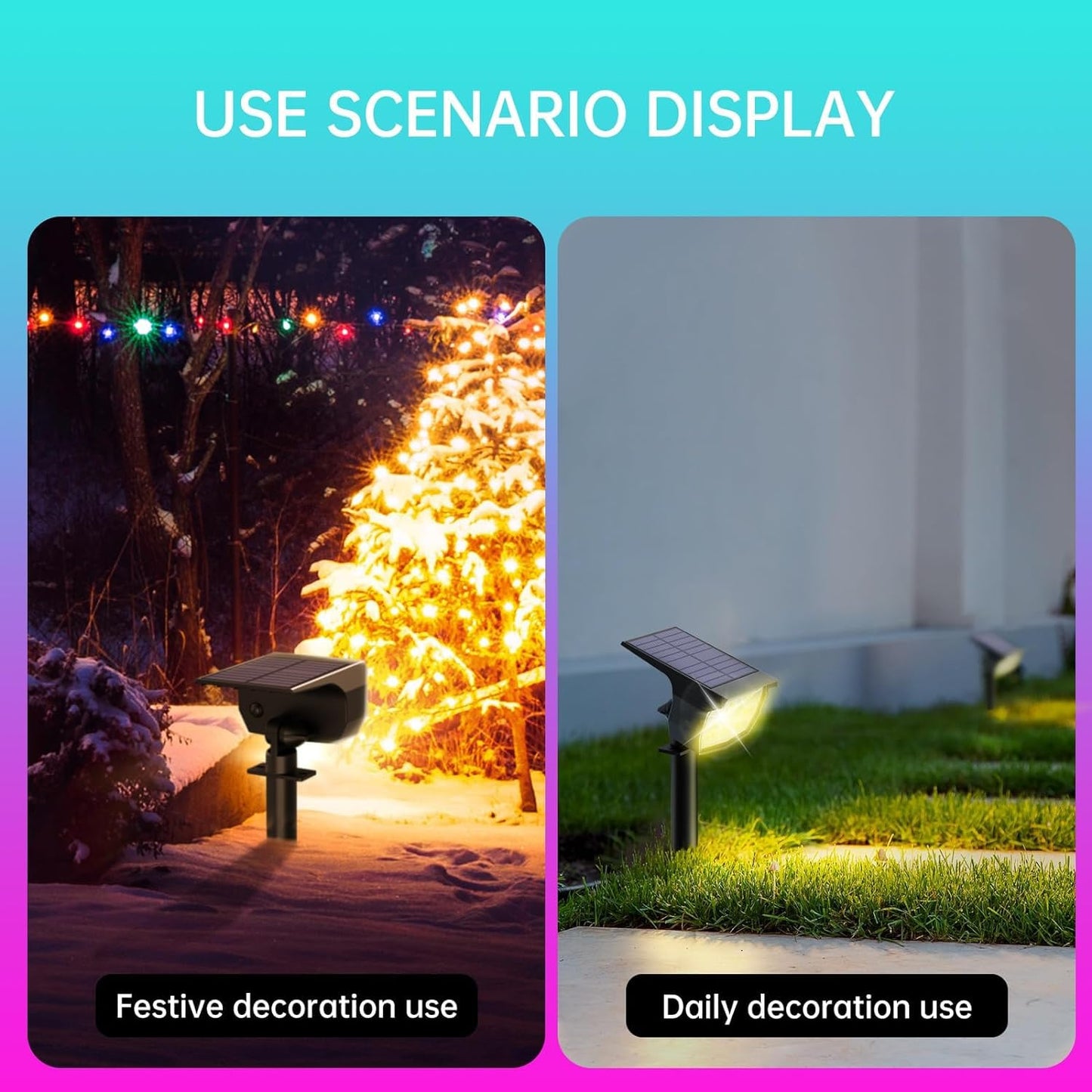 Xmart Solar Garden Lights Outdoor Waterproof IP68 RGB Color Changing 7 Lighting Modes Solar Landscape Spotlight Powered Yard Spot Driveway Auto ON/Off Solar Light for Christmas Outside Walkway（2 Pack）