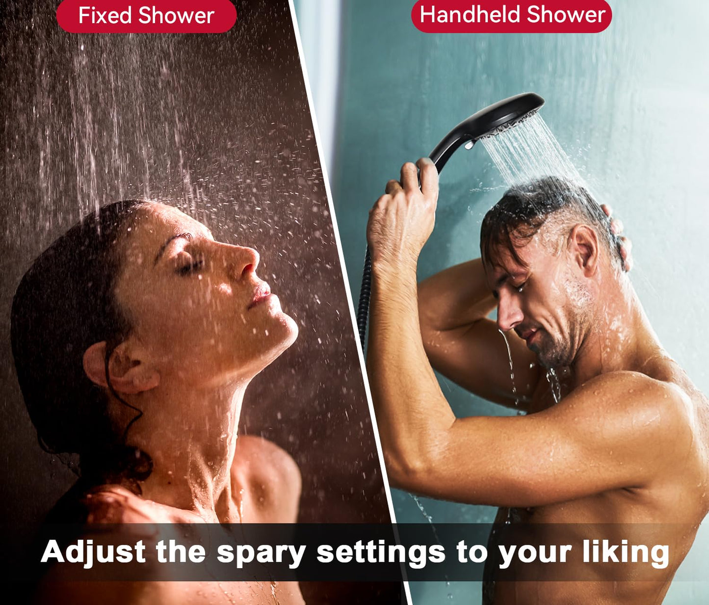 Shower Head, Shower Heads with Hand Held Spray, 2 in 1 High Pressure Shower Head & Rain Shower Head, 9 Spray Modes Anti-Leak Shower Head with Hose, Height/Angle Adjustable, cUPC Certification Approved