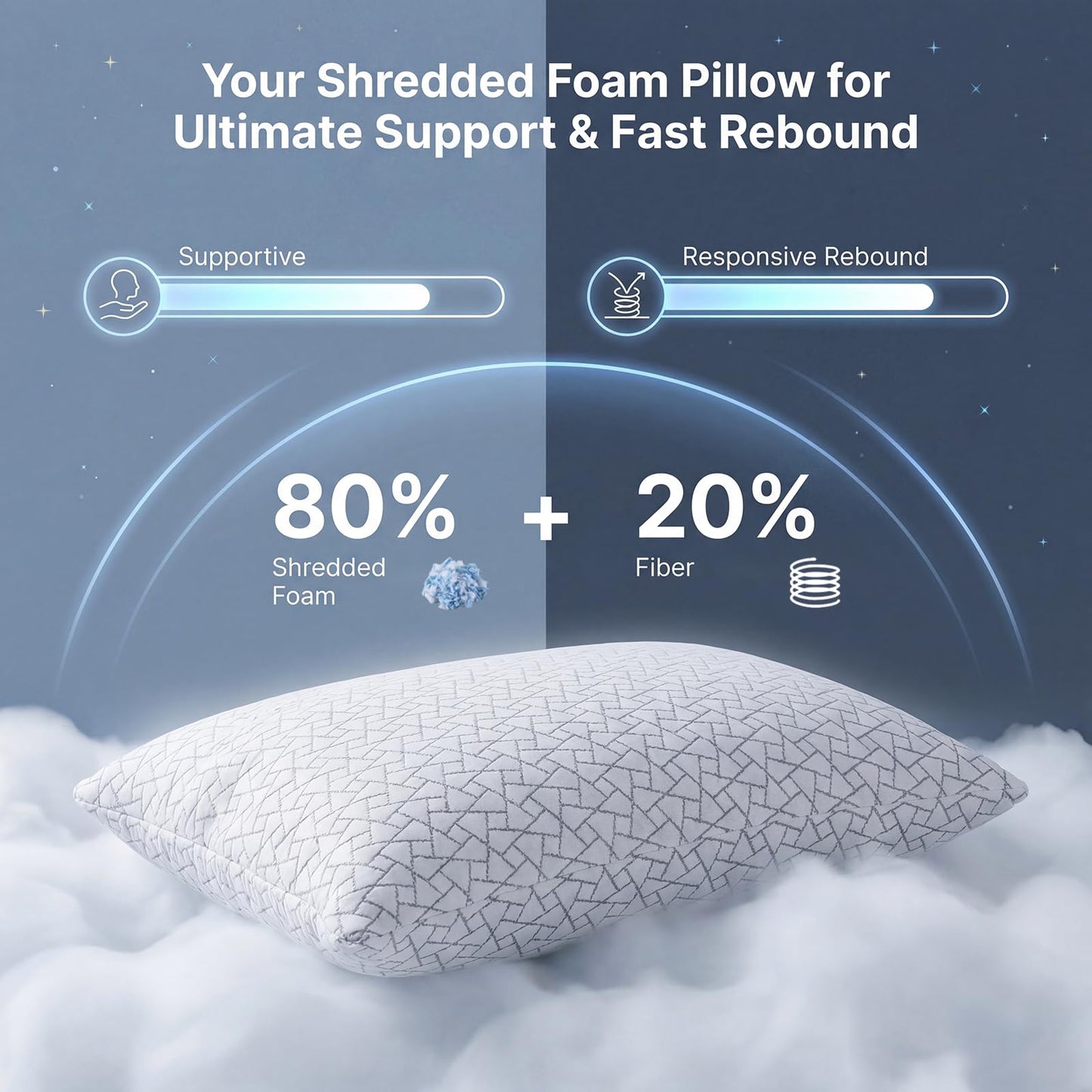 Adjustable Memory Foam Pillows: 2 Pack Queen Size Shredded Foam Bed Pillow for Sleeping with Removable & Washable Pillowcase for All Sleep Positions