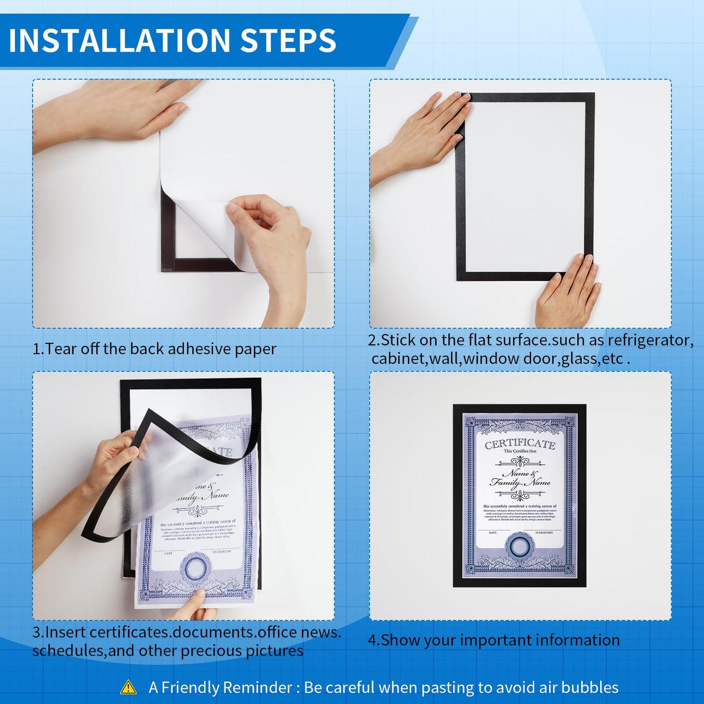 20 Pieces Magnetic Sign Holder 8 x 11.5inches, Self-Adhesive Door Window Document Reusable Adhesive Frames, Wall Glass Peel and Stick Picture Frames (Black)