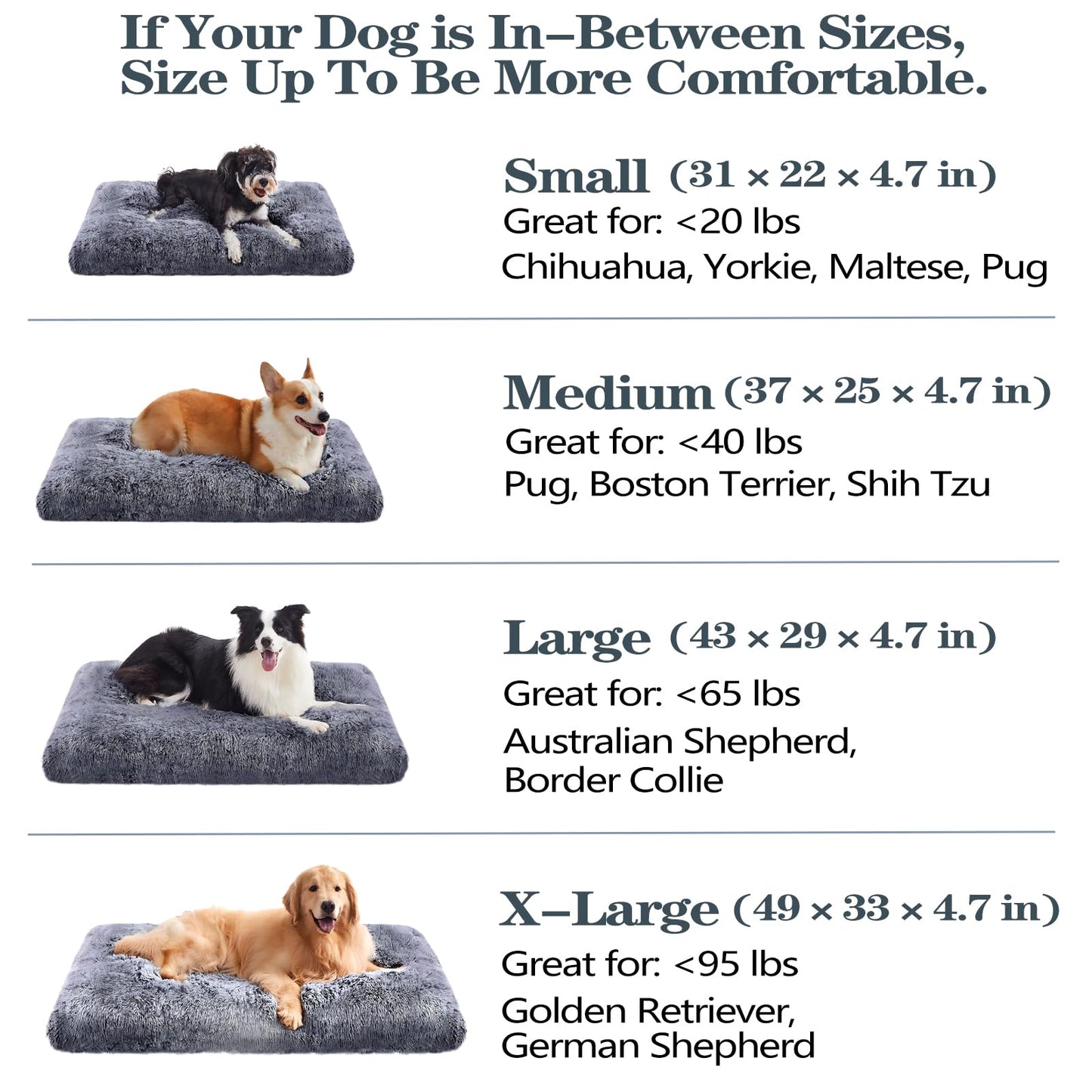 Dog Bed, Dog Beds for Extra Large Dogs, Long Plush Soft Calming Pet Bed, Washable Comfortable Crate Mat with Anti-Slip Bottom