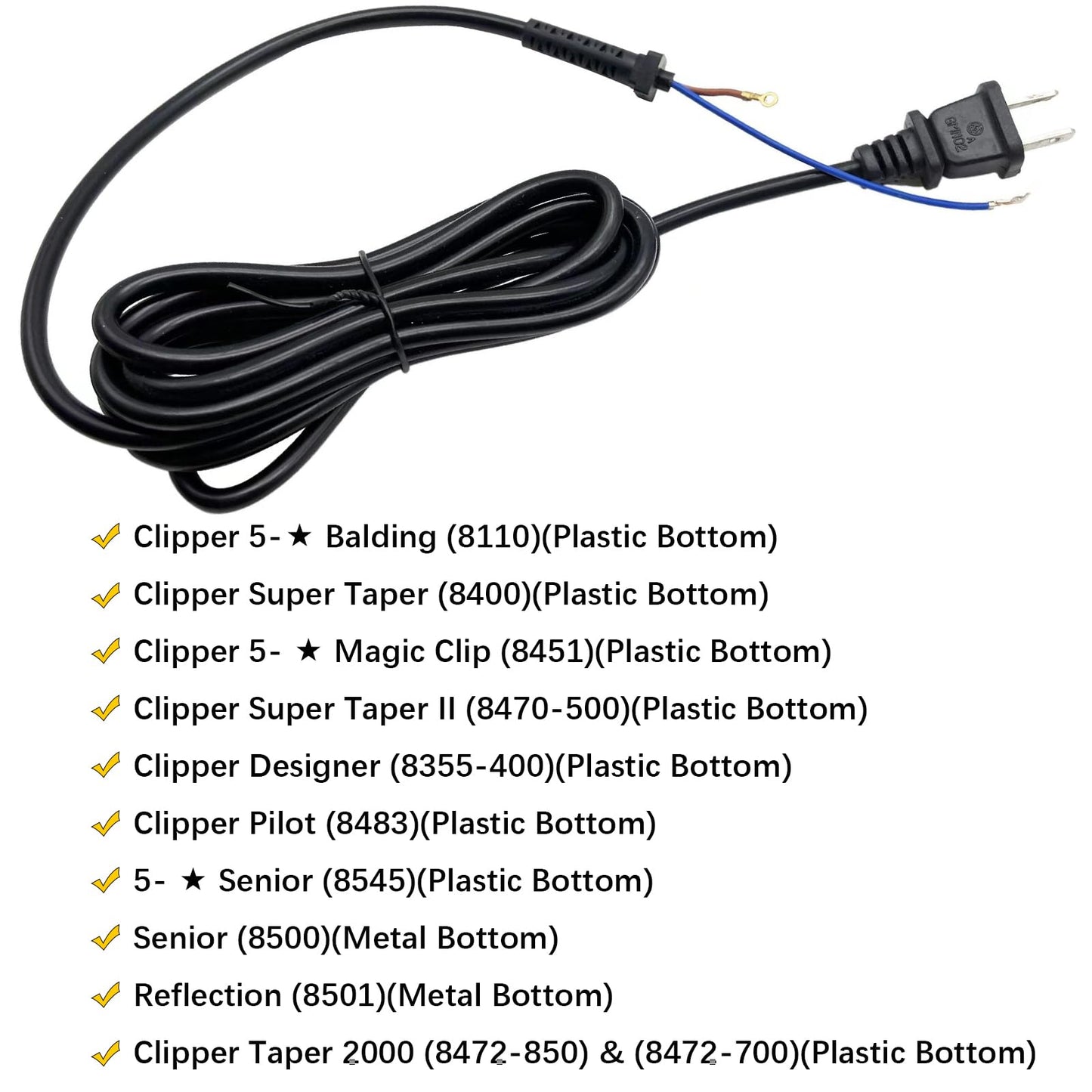 647-500 Replacement WAHL Clipper Cord Fits Senior, 5-Star Senior, Designer, Super Taper, Sterling, Magic Clip, Balding, Icon, Legend,Taper 2000, Pro Basic and Pilot Clippers.