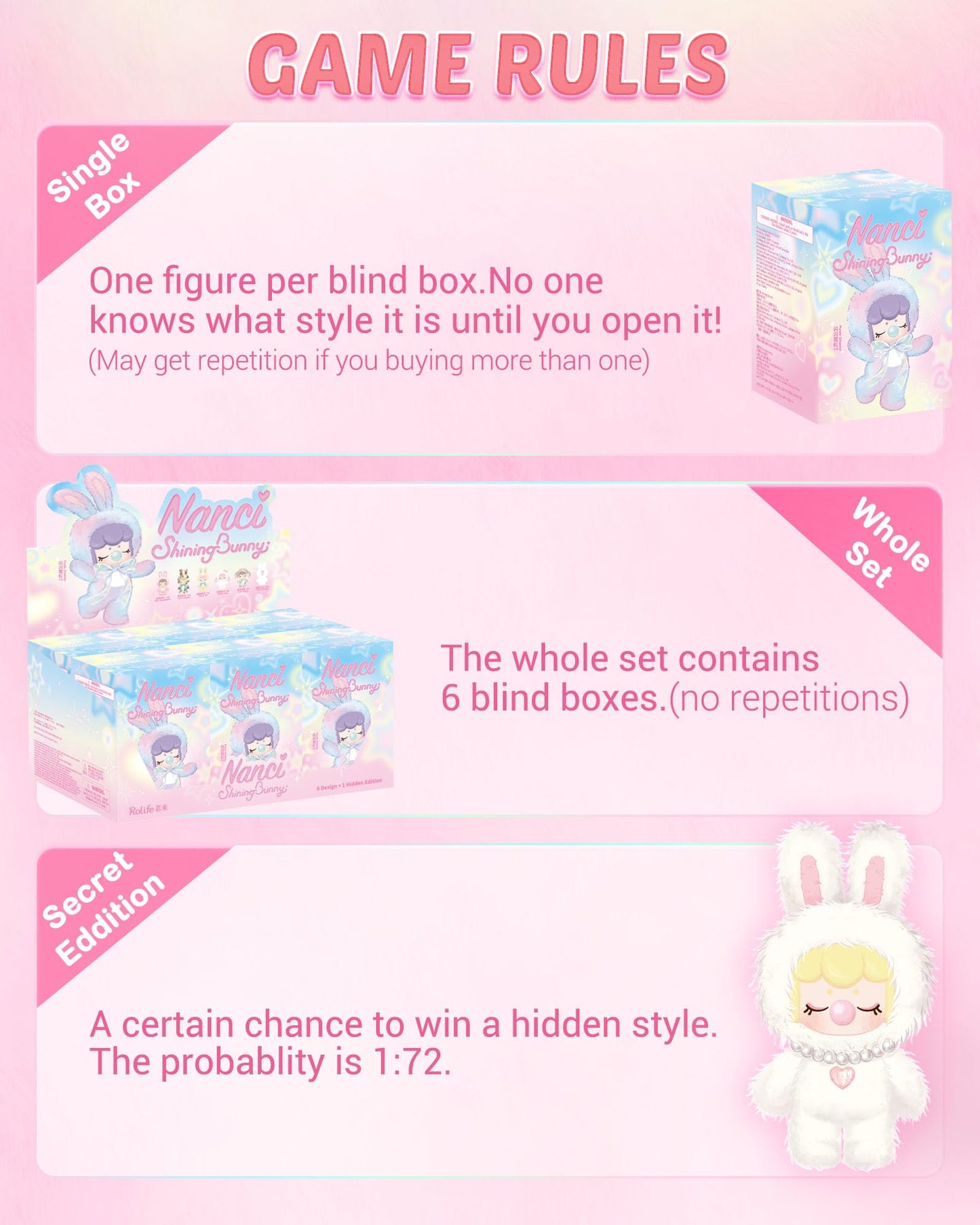 Rolife Nanci Bunny Stuffed Animal Plush Doll,8-11 Inches Cute Anime Blind Box Figures,Mystery Box Popular Soft Collectible Toy for Toddlers Baby Girls Women,Creative Christmas Birthday Gifts