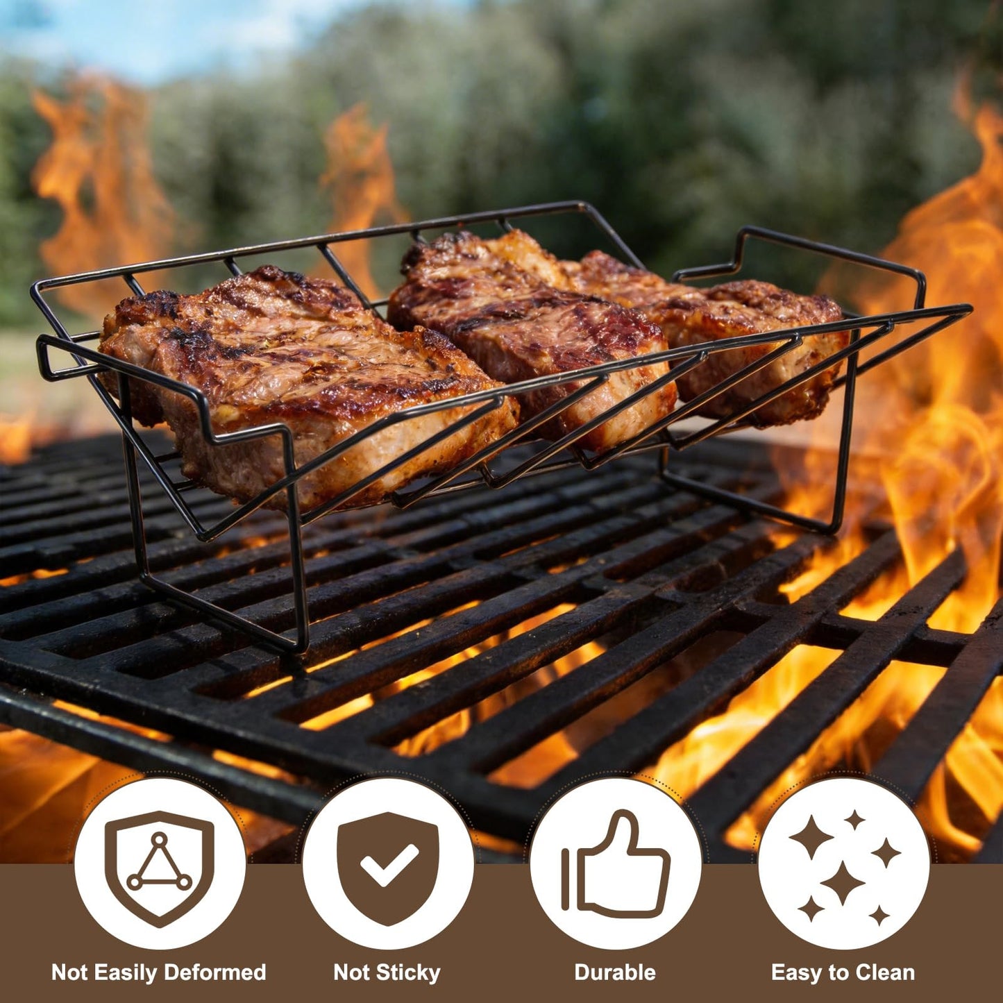 uxcell Roasting Rack, 13.4x10.4 Carbon Steel V-Shaped Roasting Rack for Turkey Dual-Purpose Turkey Roaster Green Egg Accessories for Outdoor Camping Picnic Grilling Barbecuing, Black