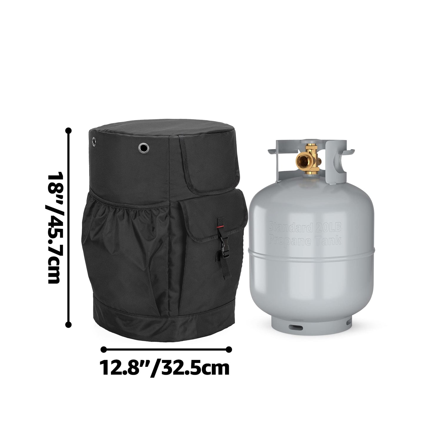 SAMDEW Outdoor 20 lb Propane Tank Cover with Tabletop Feature and 2 Pockets, Grill Gas Tank Cover for 20 lb Propane Tank Cylinder, Water-Resistant, Traveling & Camping, Black, Bag Only