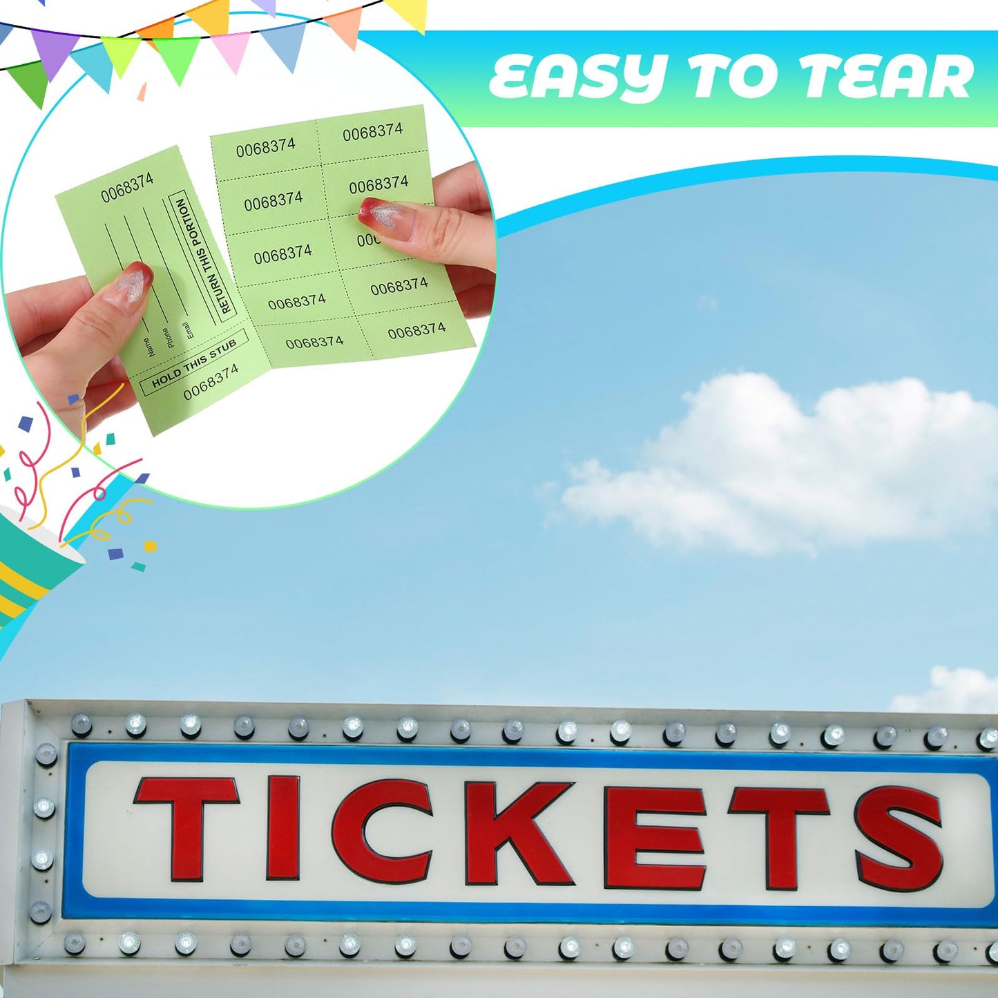 Kosiz 600 Sheet Raffle Ticket Sheet with 10 Bid Numbers Chinese Auction Ticket Unduplicated Basket for Silent Auction Classroom Church Fundraiser Event, 3.3 x 4.5 Inch(Multicolor)
