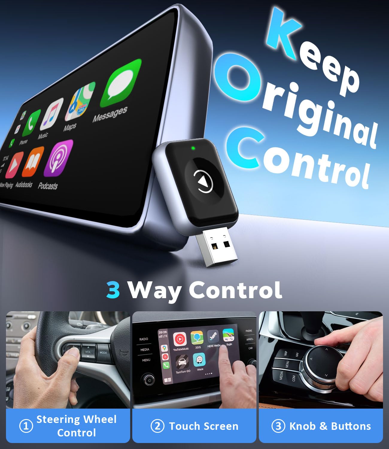 MoKo for Apple Carplay Wireless Adapter (2025 Upgraded), Fast Auto-Connect, No Latency, Plug & Play, Bluetooth 5.3 & WiFi 6, Mini Wireless Car Play Adapter Dongle for iPhone 6~16 and Cars 2015+