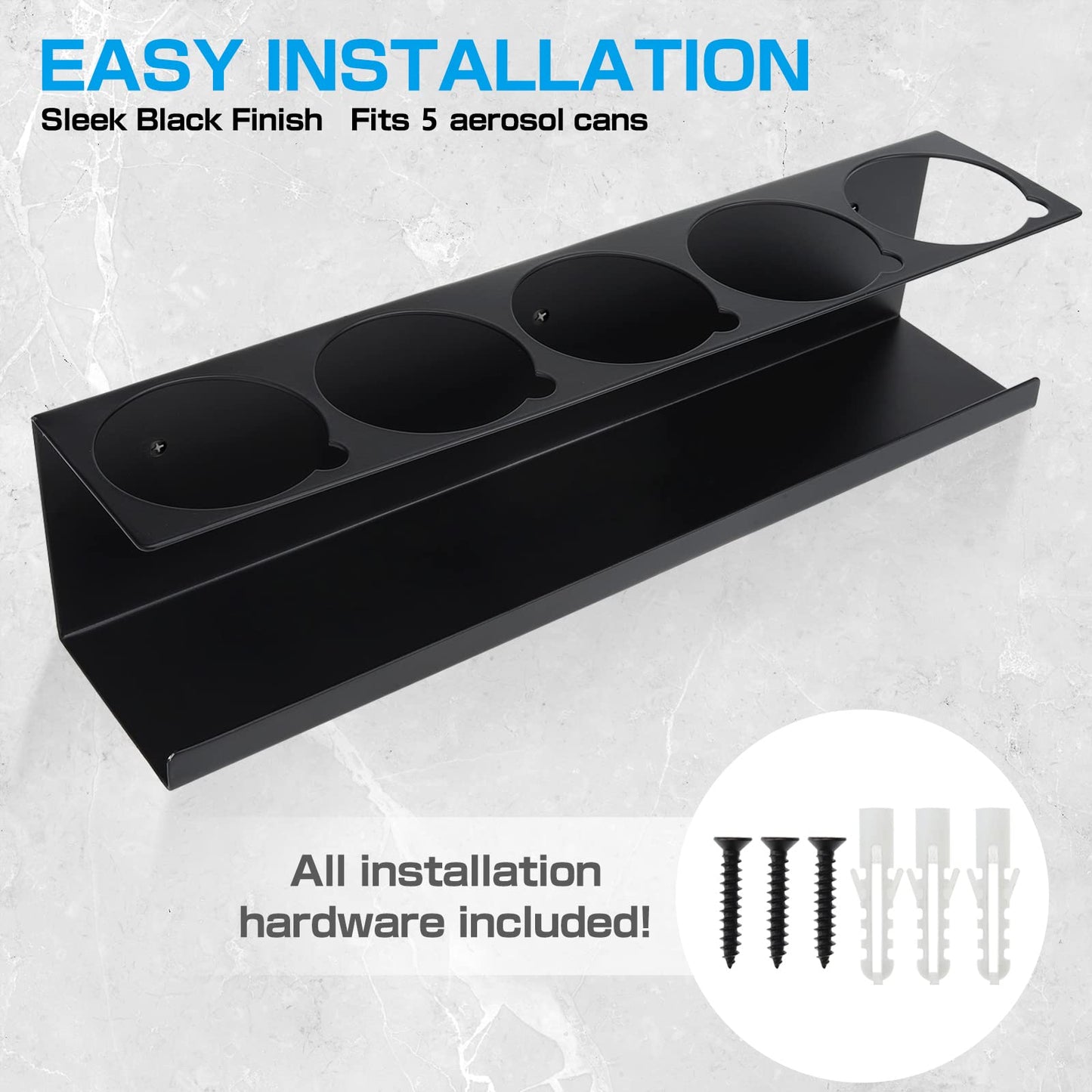 RealPlus 4 Pack Aerosol Spray Can Holder Rack Organizer, 5-Can Spray Bottle Holder Heavy-Duty Steel Wall Mounted for Garage and Workspace