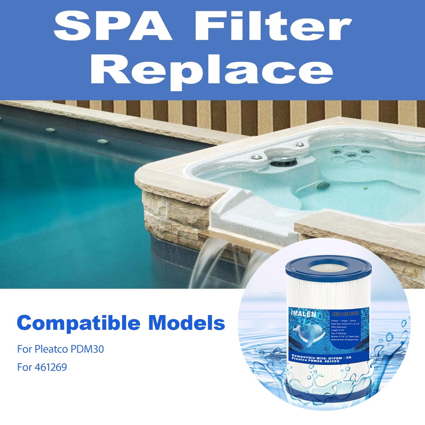 IMALEN Oval Spa Filter Compatible with PDM30 Replaces Dream Maker Hot Tubs 461269, Filbur FC9940M and Odyssey, Big EZ, EZL, Crossover 730L, 730S Hot Tub Filter Cartridge, 2 Pack