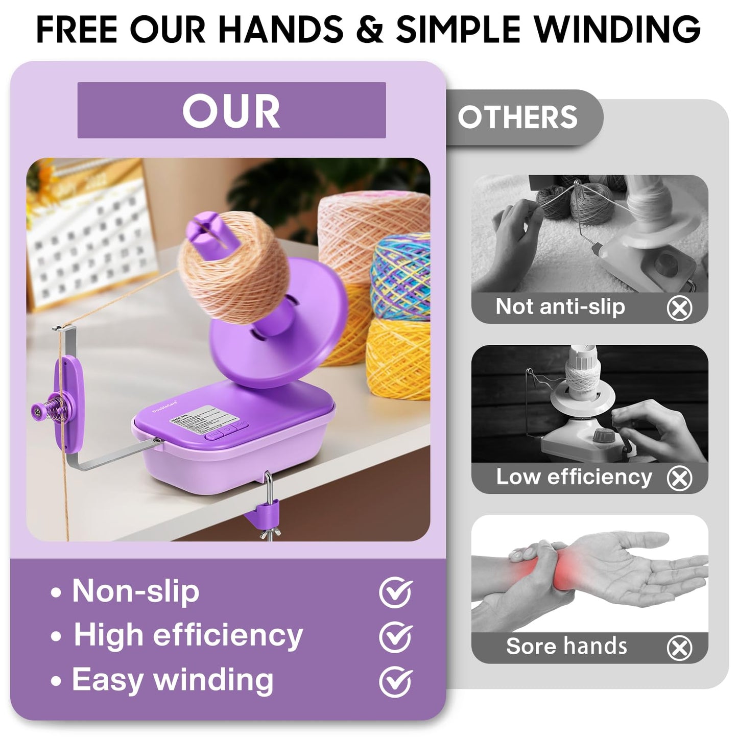 Electric Yarn Winder for Crocheting High Speed, Upgrade Three Gears Adjustable 4-10oz Large Capacity Automatic Yarn Ball Winder, Yarn Spinner, The Helper for Knitting Enthusiast, Purple