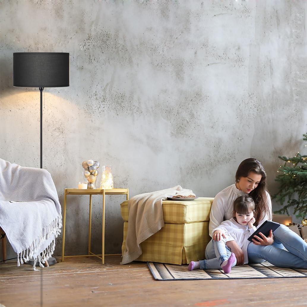 Dimmable Floor Reading Lamps for Living Room Farmhouse Corner Arc Standing LED Modern Floor Lamps, LED Bulb Includes (Black Linen Lampshape)