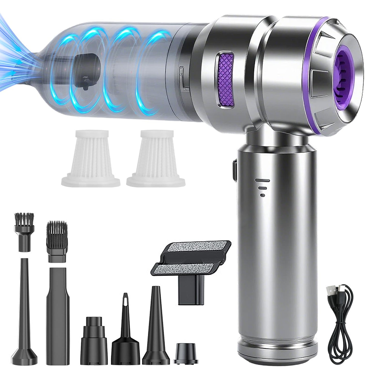 Handheld Car Vacuum Cleaner Cordless 22000Pa Powerful Cyclonic Suction Blowing Brushless Motor Portable Rechargeable Hand-held Air Duster/Blower/Pump for Vehicles Home Carpet Pet Hair Removal (Purple)