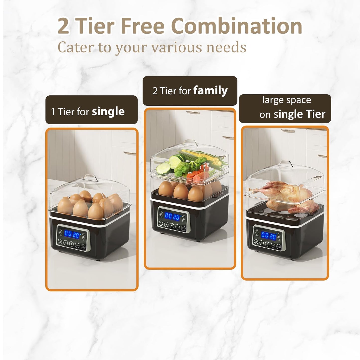 2 Tiers Mini Electric Food Steamer for Cooking, 4 QT Digital Multi Vegetable Steamer with BPA-Free Stackable Baskets, Rapid Egg Cooker Egg Steamer with Auto Shut-Off, Ideal for Veggies, Seafood, Rice