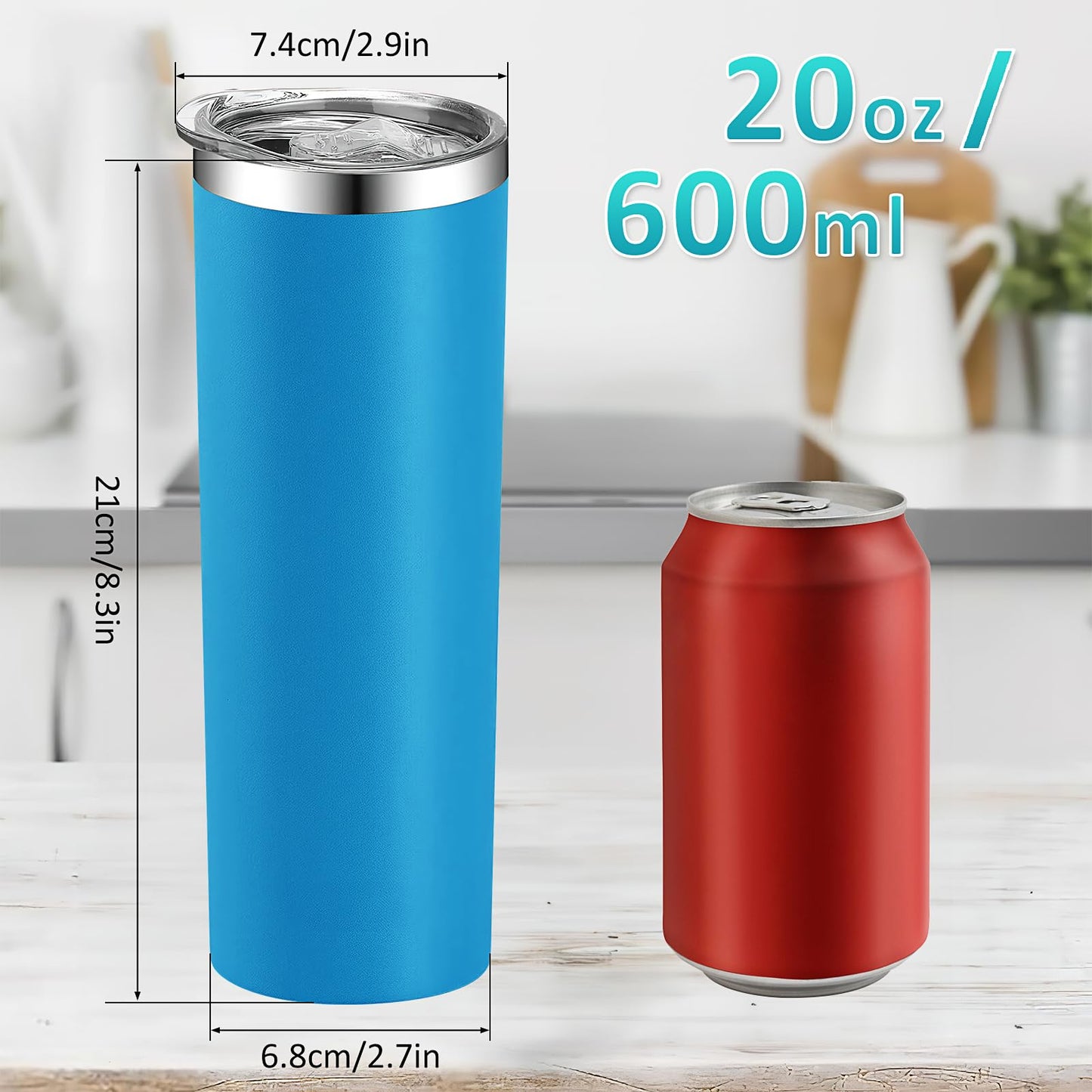Skinny Tumblers,8 Pcs 20 Oz Stainless Steel Tumbler Bulk with Lids Bulk,Blank Slim Vacuum Insulated Cup Double Layer Water Reusable Travel Coffee Mug for DIY Cold Hot Drinks