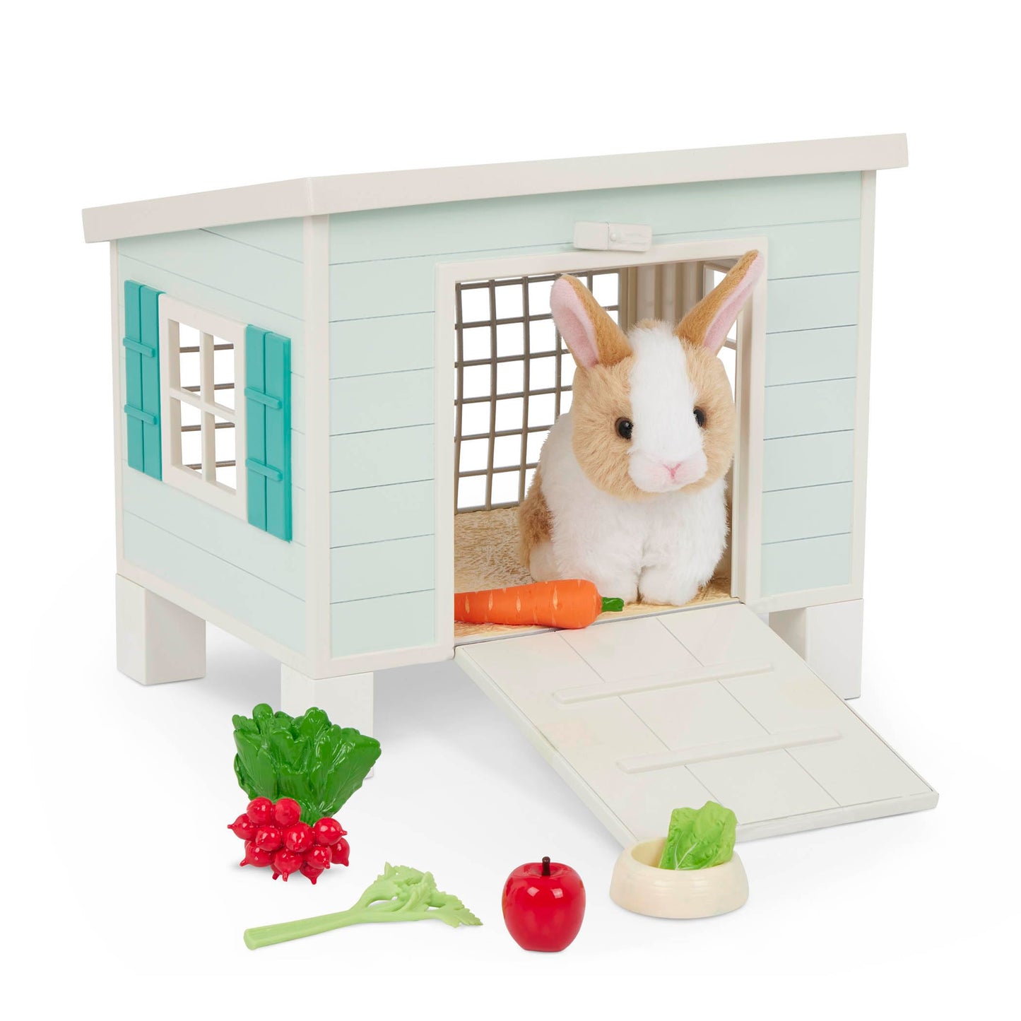 Our Generation – Pet Home Animal House Playset – Mini Plush Rabbit Stuffed Animal – 18-Inch Doll Accessories – Pretend Play 3+ Years – Bunny Hutch Playset